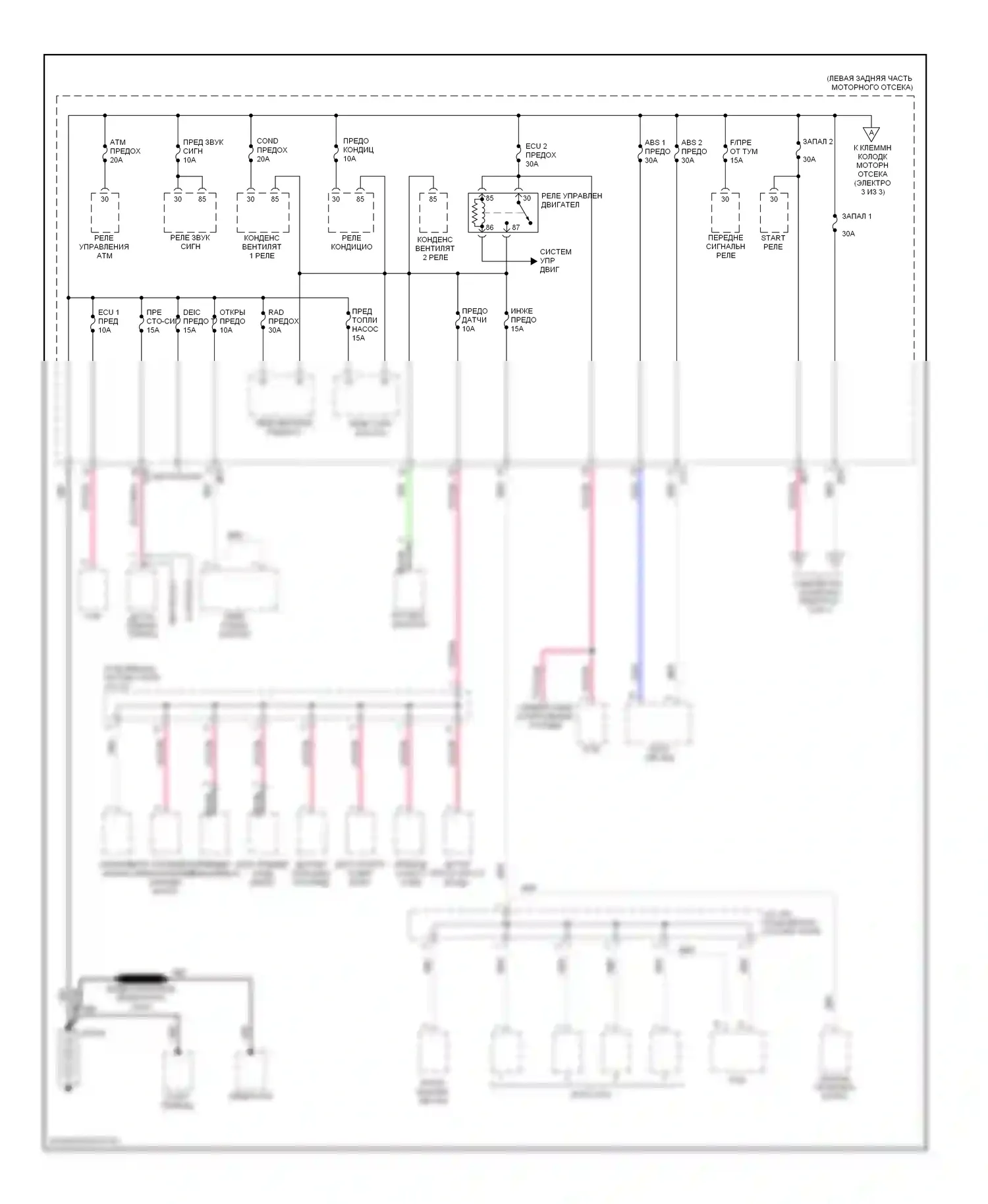 Spectra Kia II (2004-2008): Электросхема блока предохранителей реле (1 из 3) 