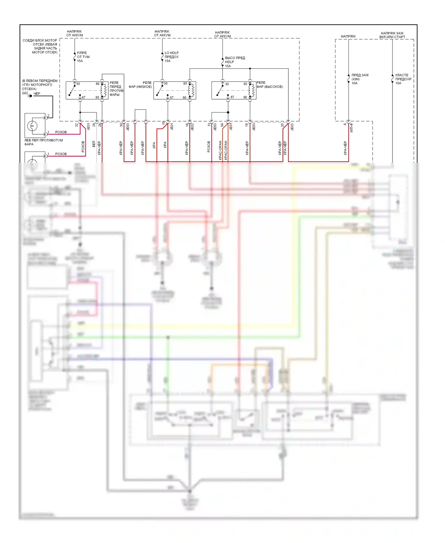 Spectra Kia II (2004-2008): Электросхема фар, без дрели 
