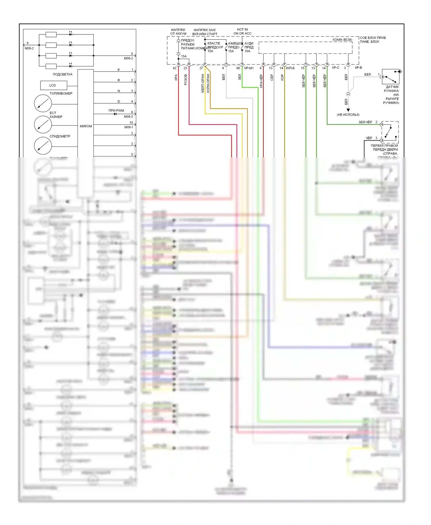 Spectra Kia II (2004-2008): Электросхема приборной панели 
