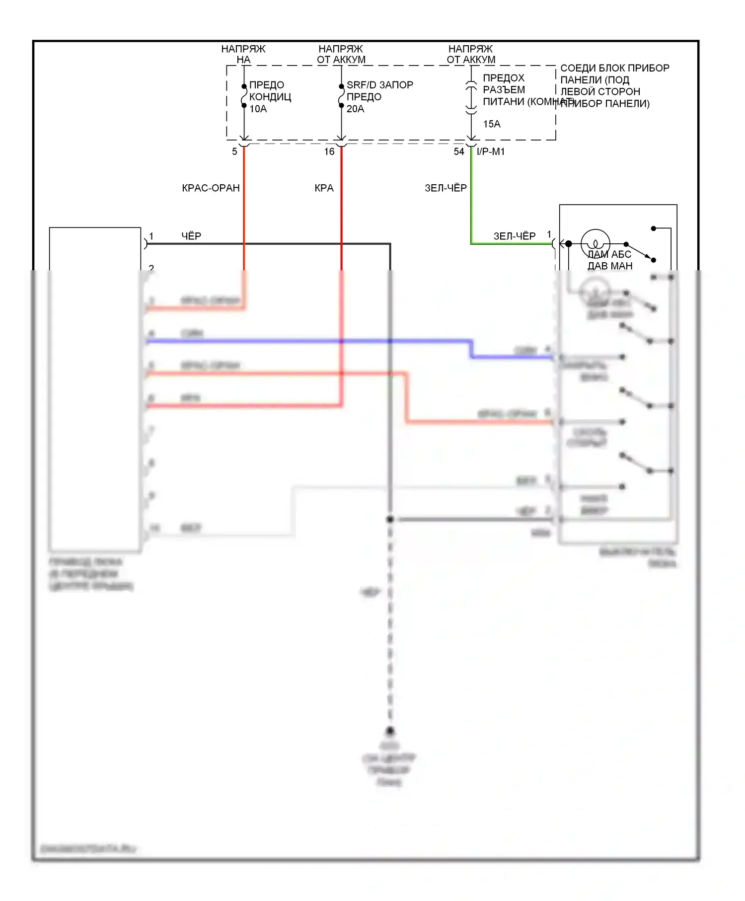 Spectra Kia II (2004-2008): Электросхема складной крыши/люка 