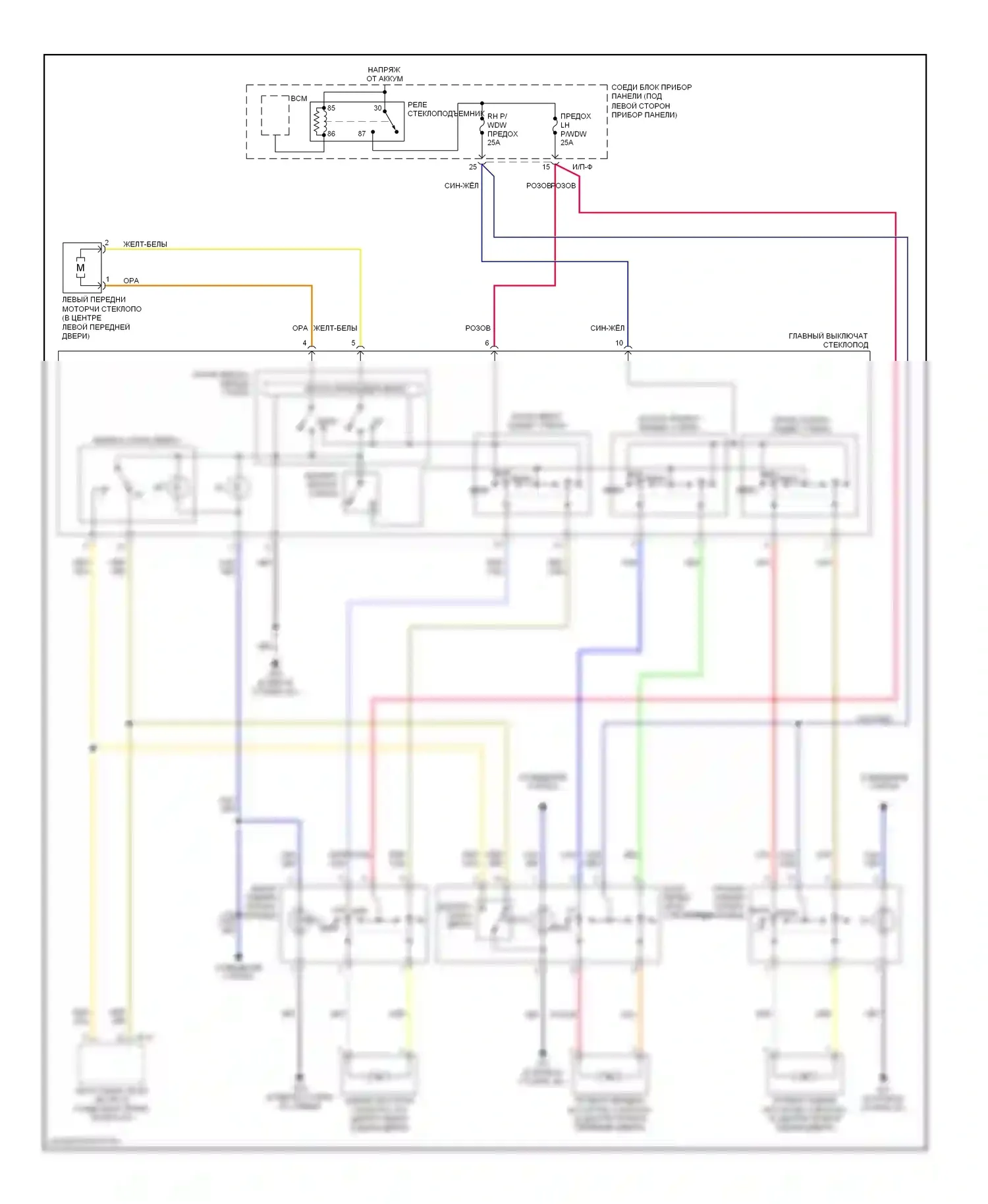 Spectra Kia II (2004-2008): Стеклоподъемники электросхема 
