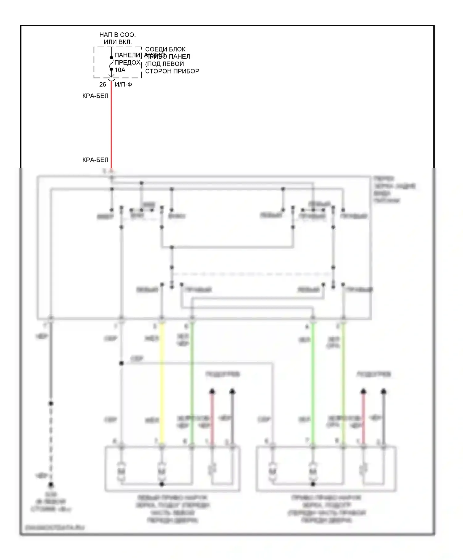 Spectra Kia II (2004-2008): Электросхема силового зеркала 