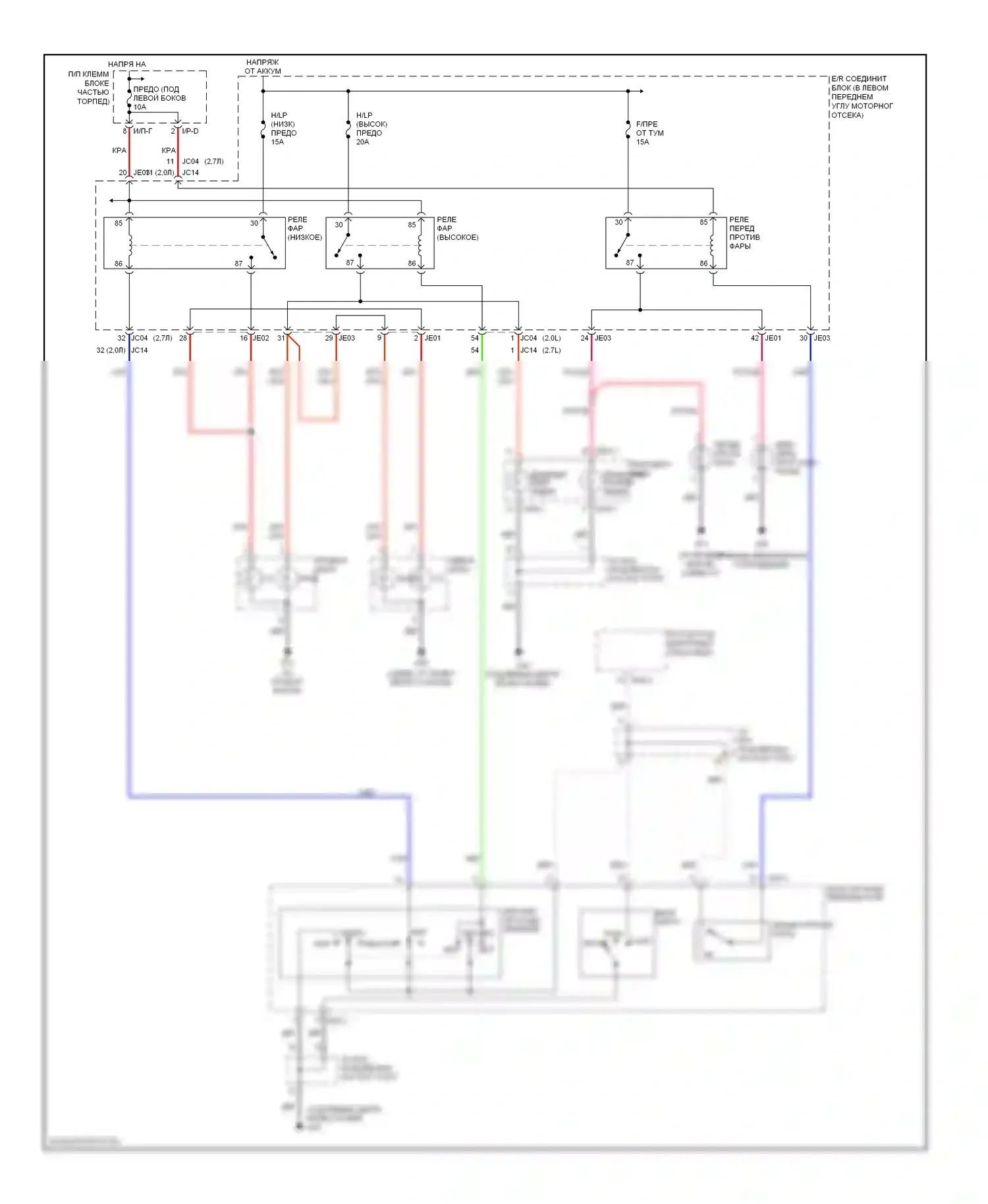 Sportage Kia II (2004-2008): Электросхема фар, без дрели 
