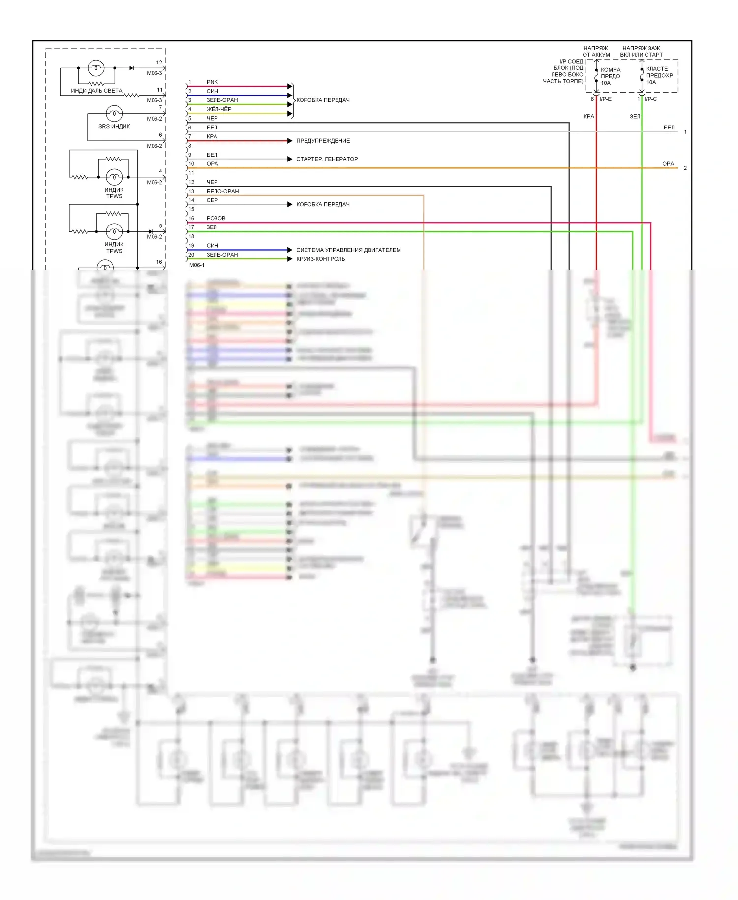 Sportage Kia II (2004-2008): Электросхема приборной панели (1 из 2) 