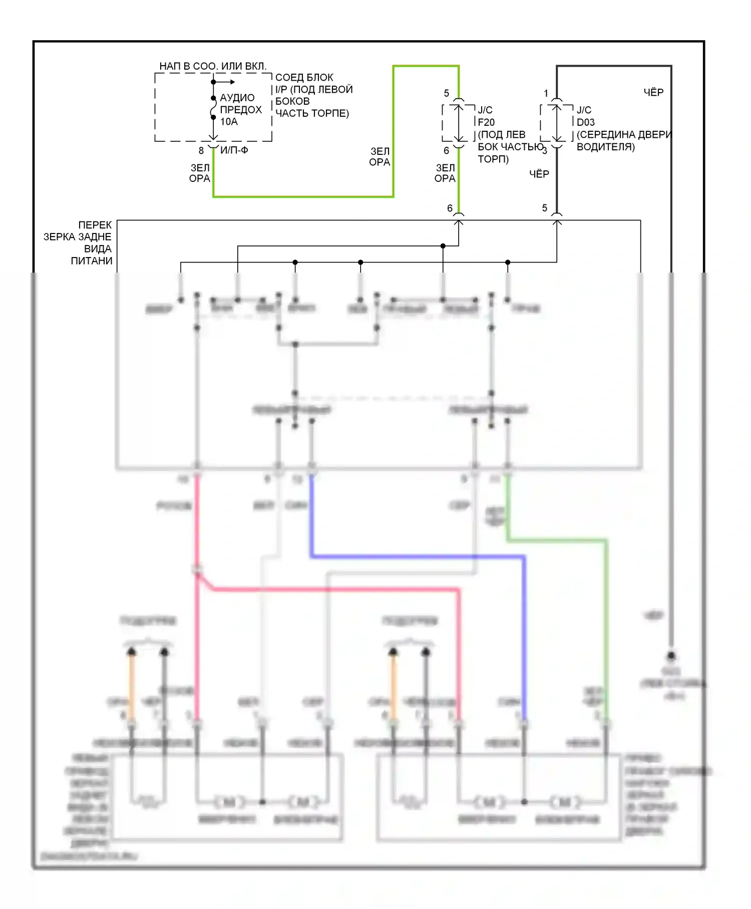 Sportage Kia II (2004-2008): Электросхема силового зеркала 