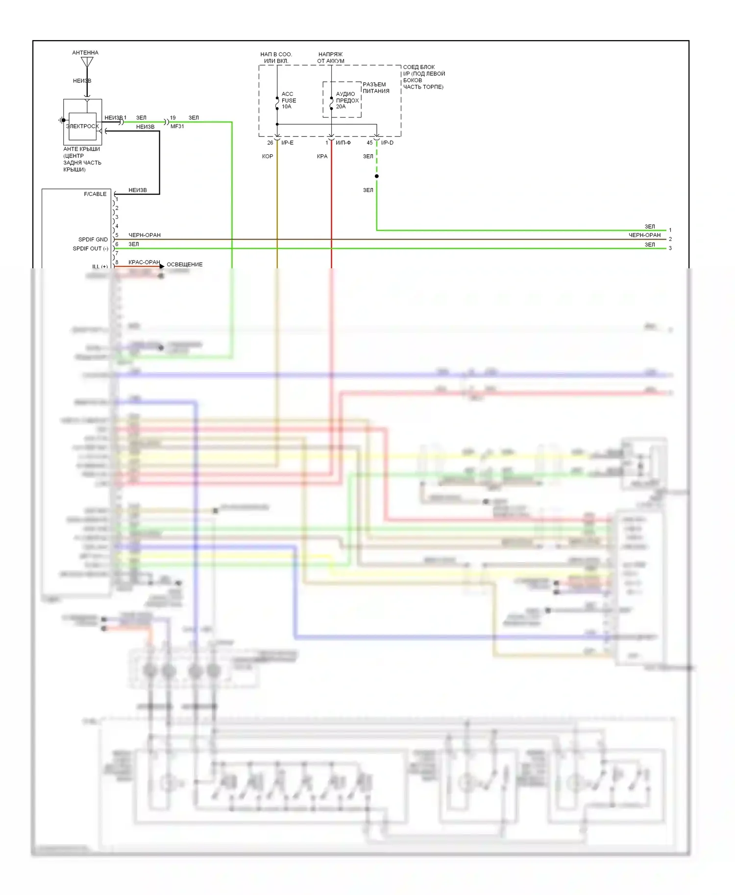 Sportage Kia III (2010-2014): Электросхема аудио платформы, без навигации, с усилителем (1 из 2) 