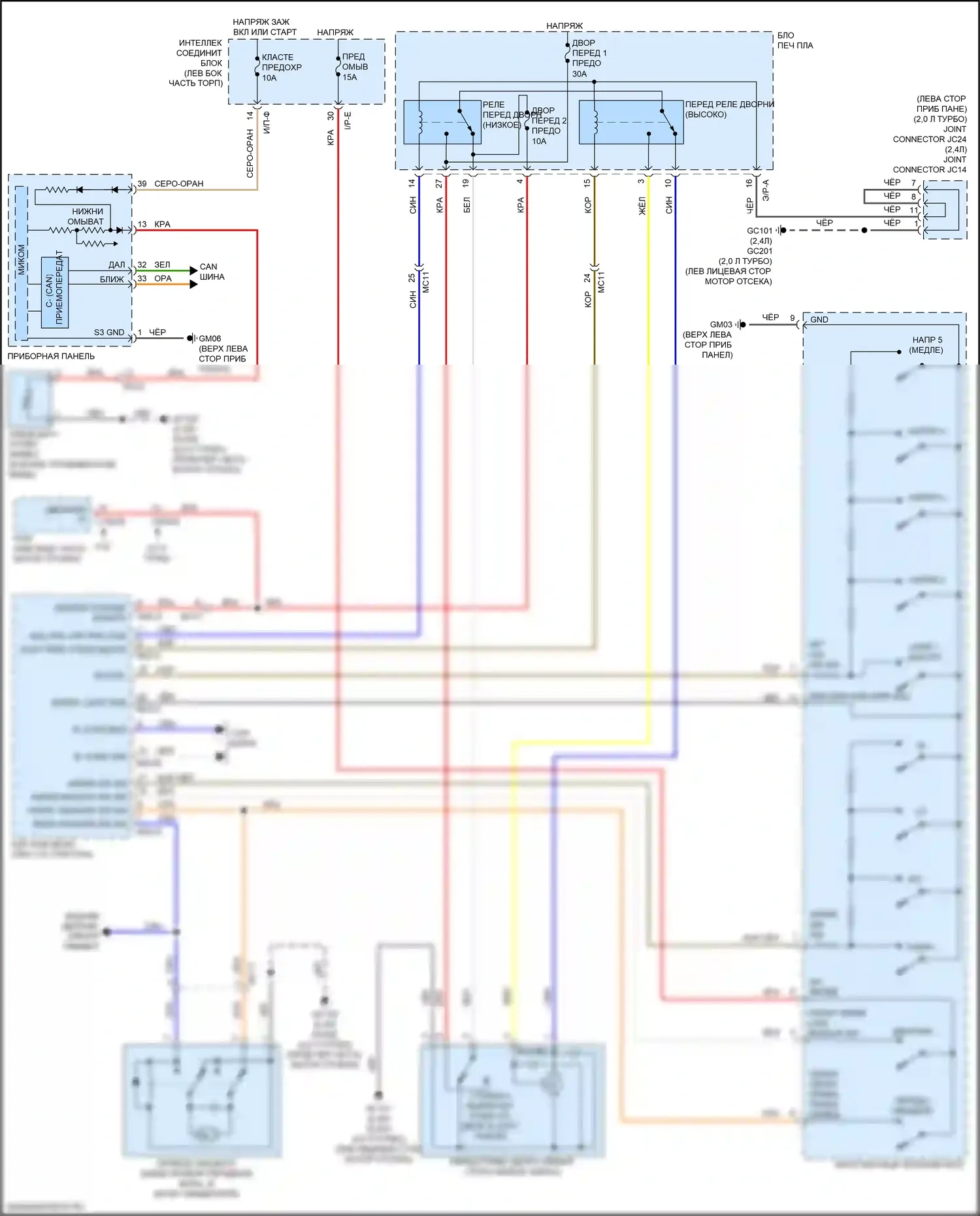 Sportage Kia IV (2015-2018): Электросхема передних дворников и омывателей 