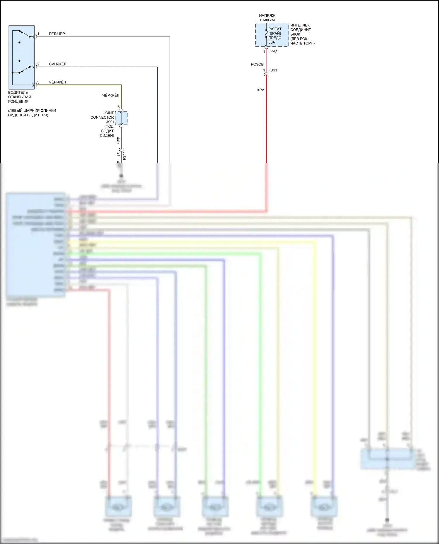 Sportage Kia IV (2015-2018): Питание водительского сиденья электросхема, 10-ходовая 
