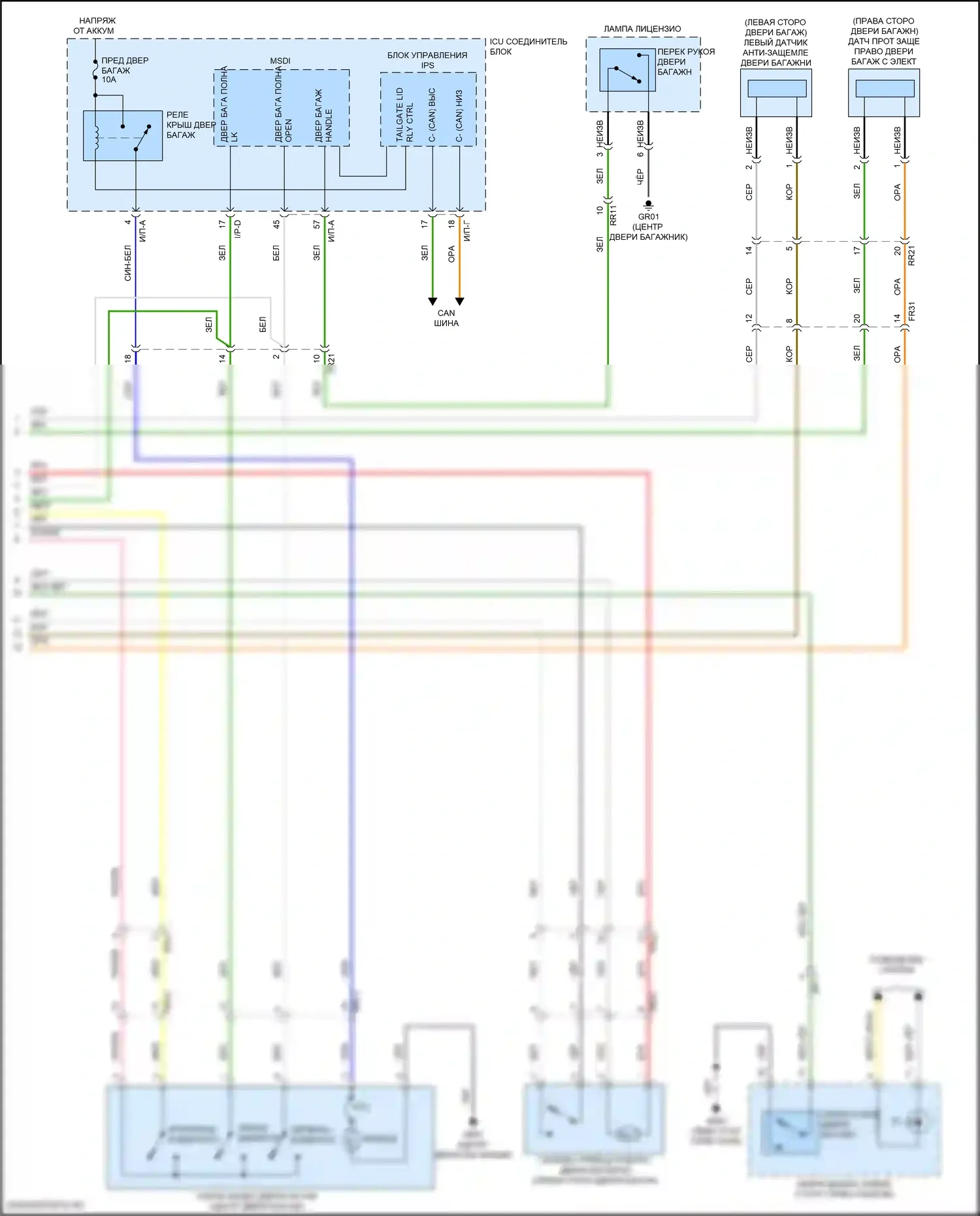 Stinger Kia I рестайлинг (2020-2024): Электросхема силовой двери багажника (2 из 2) 