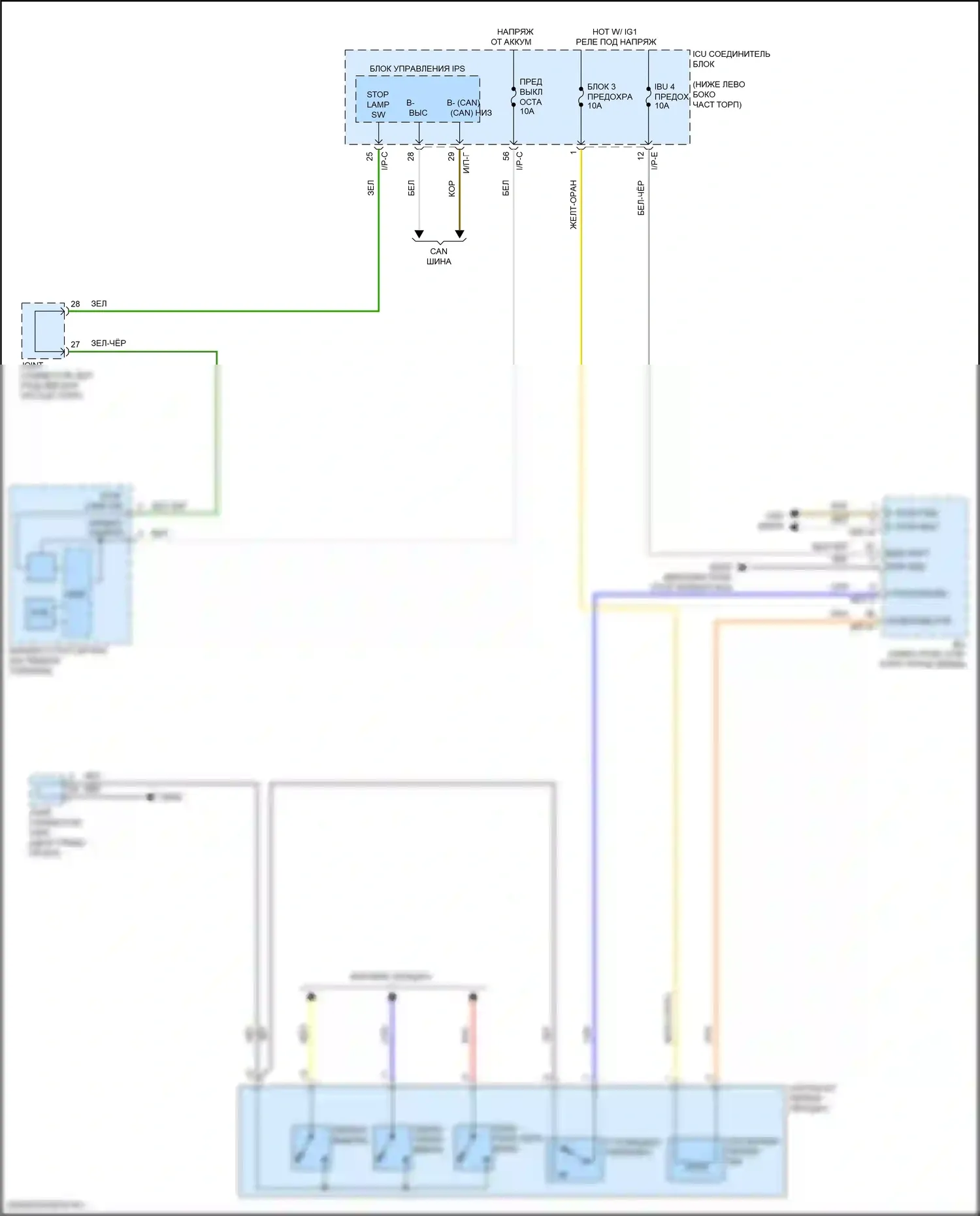 Stinger Kia I рестайлинг (2020-2024): Электросхема блокировки селектора 