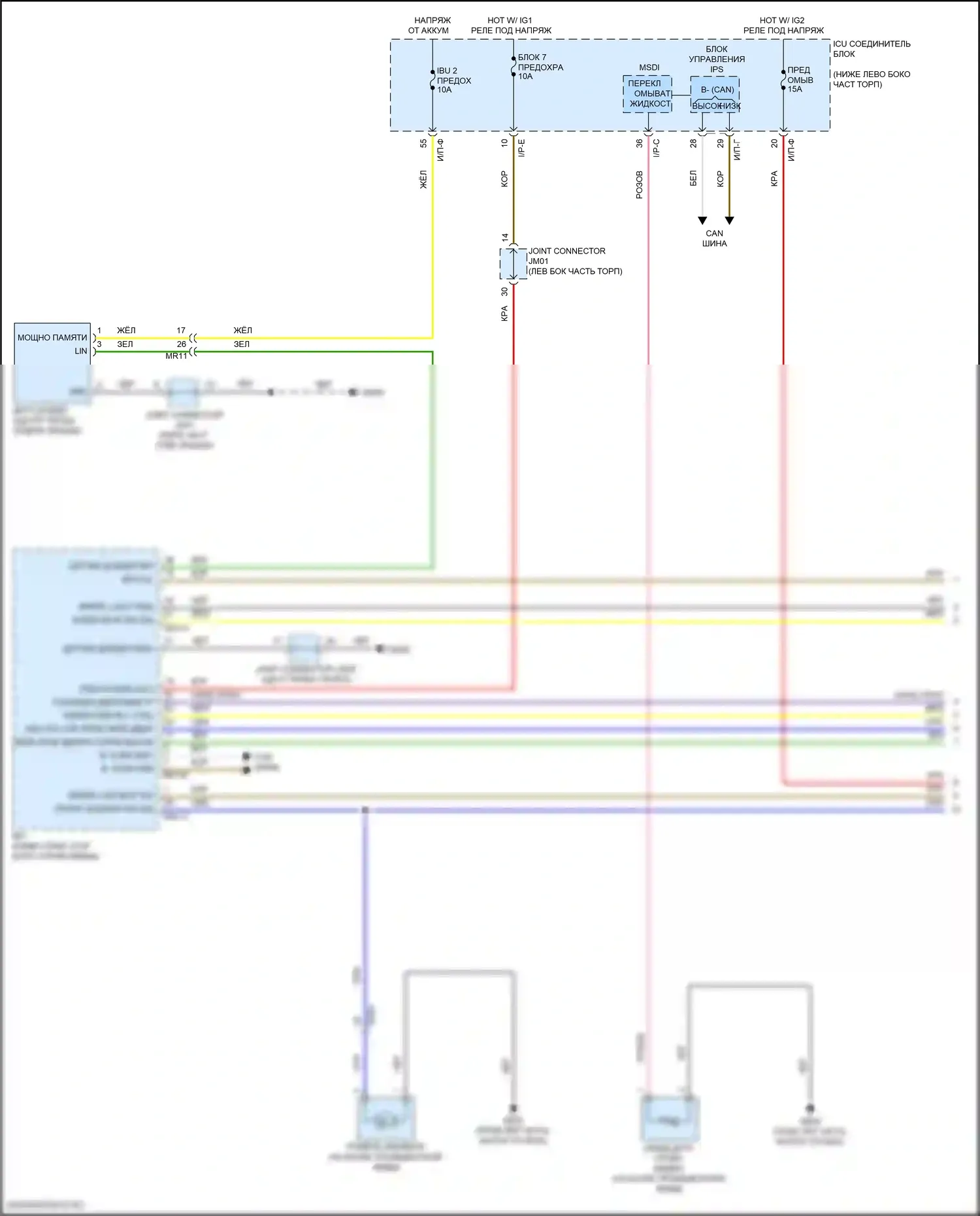 Stinger Kia I рестайлинг (2020-2024): Дворники и омыватели электросхема (1 из 2) 