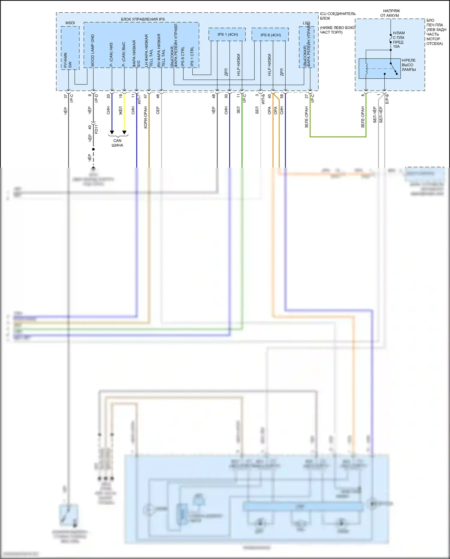 Stinger Kia I рестайлинг (2020-2024): Электросхема фар (3 из 3) 