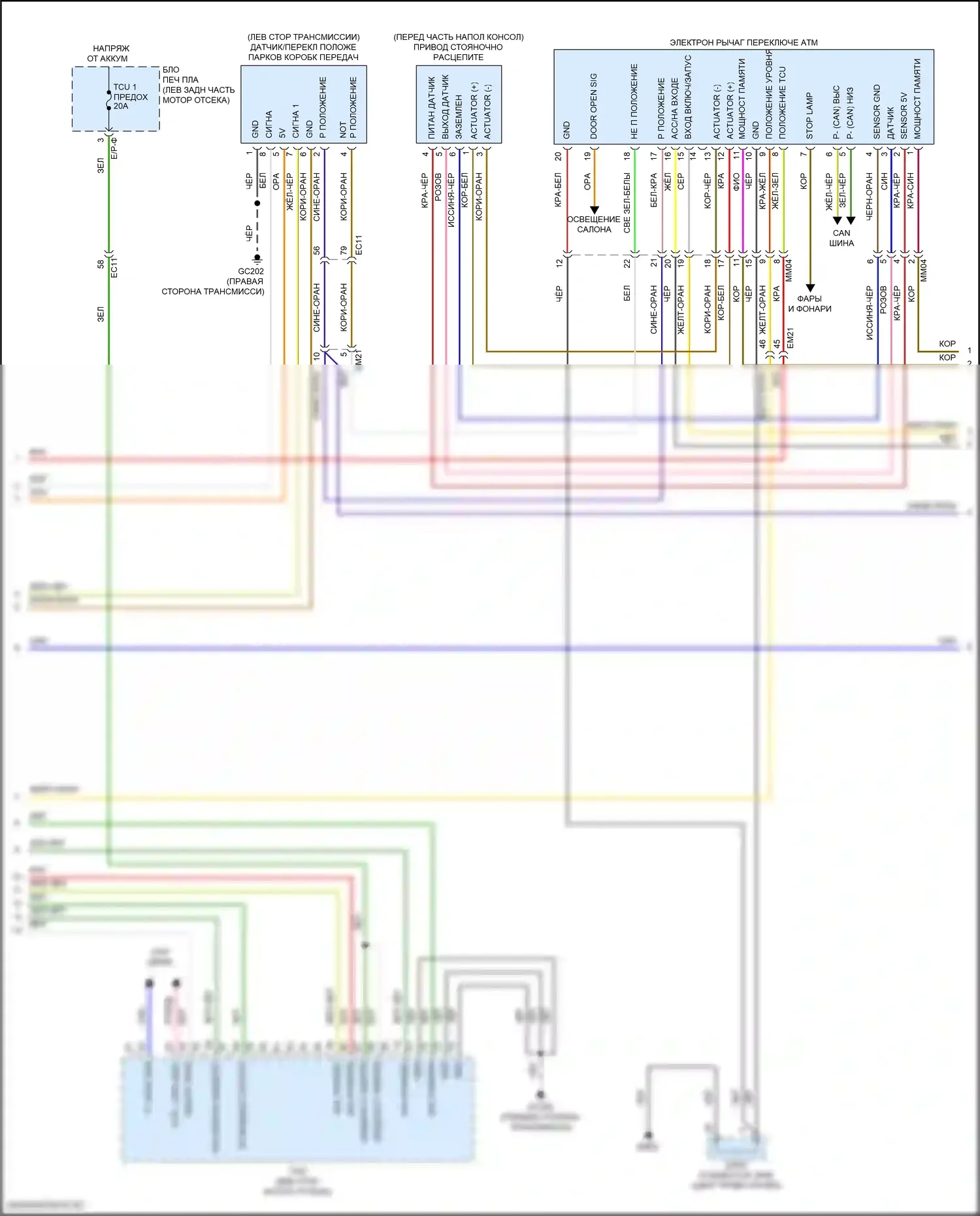 Stinger Kia I рестайлинг (2020-2024): Электросхема автоматической коробки передач, сдвиг по проводам (2 из 3) 