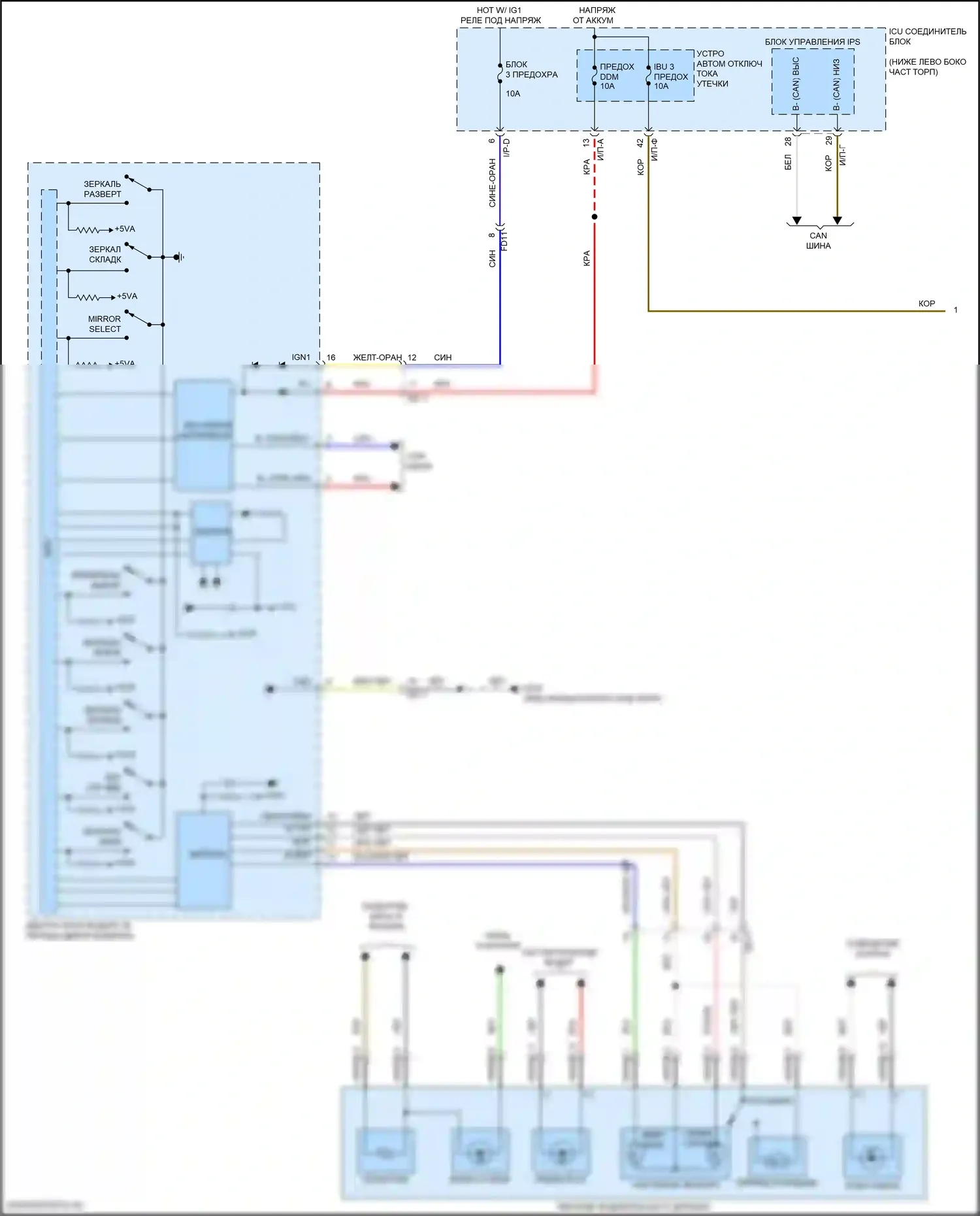 Stinger Kia I рестайлинг (2020-2024): Электросхема зеркала питания (1 из 2) 