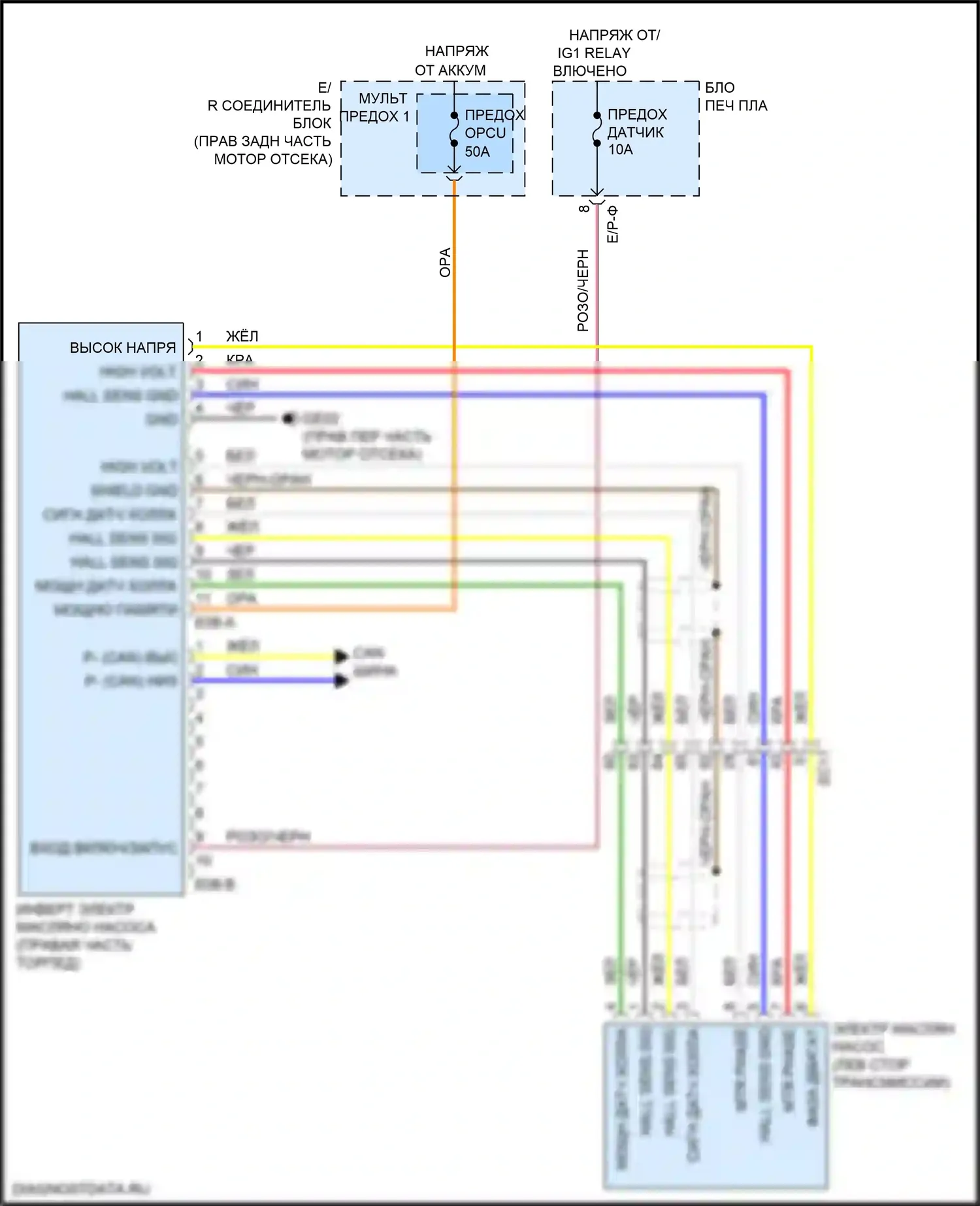 Stinger Kia I (2017-2021): Электросхема двигатель 3.3л турбо, электросхема электропроводки масляного насоса 