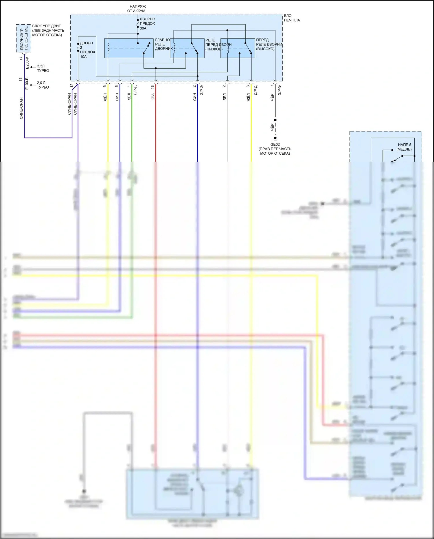 Stinger Kia I (2017-2021): Дворники и омыватели электросхема (2 из 2) 