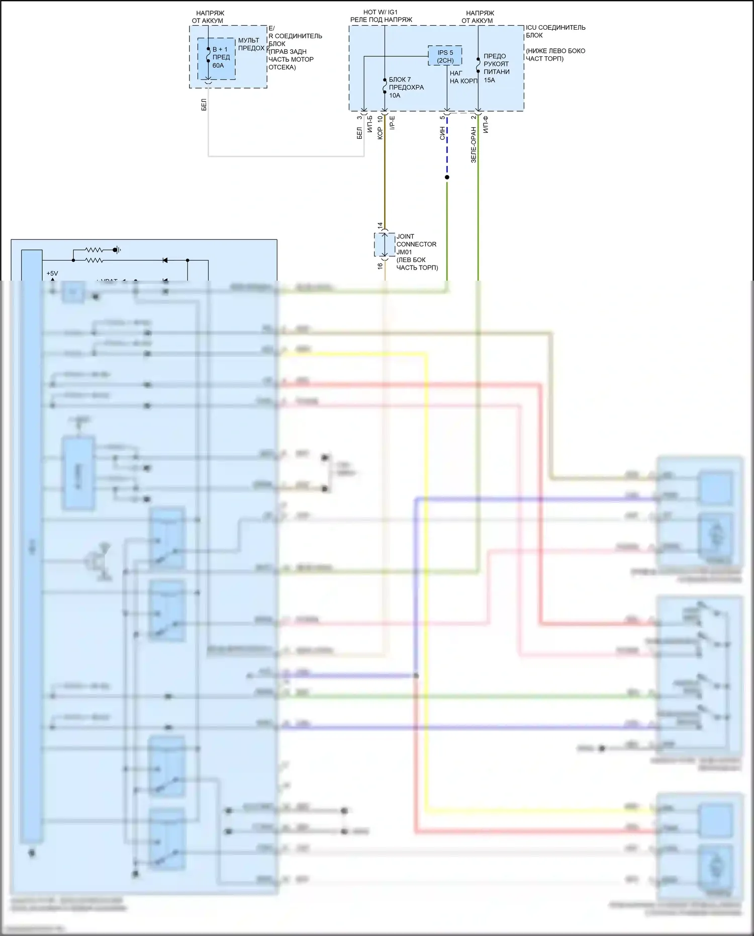 Stinger Kia I (2017-2021): Электросхема рулевой колонки с силовым наклоном 