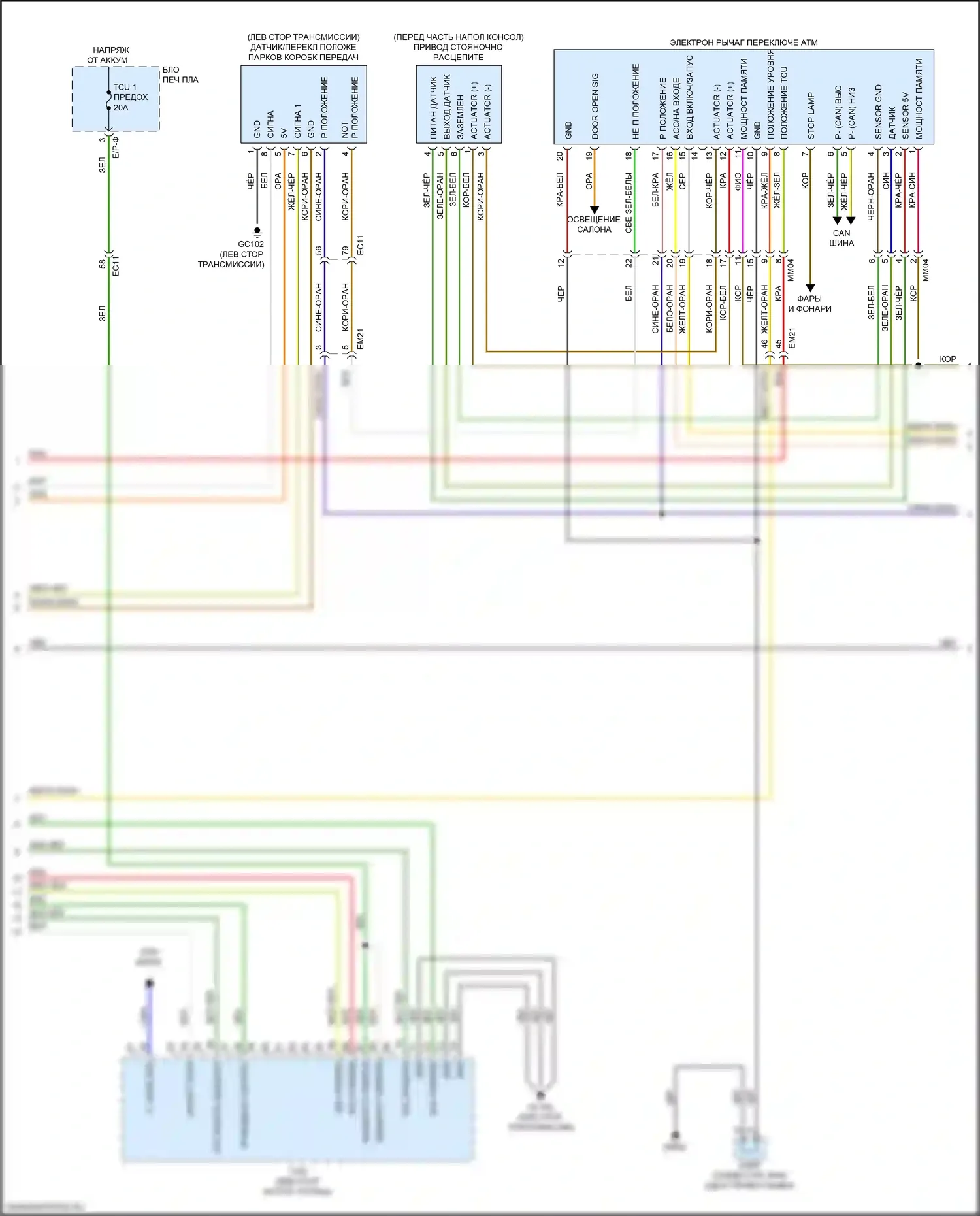 Stinger Kia I (2017-2021): Электросхема автоматической коробки передач, сдвиг по проводам (2 из 3) 