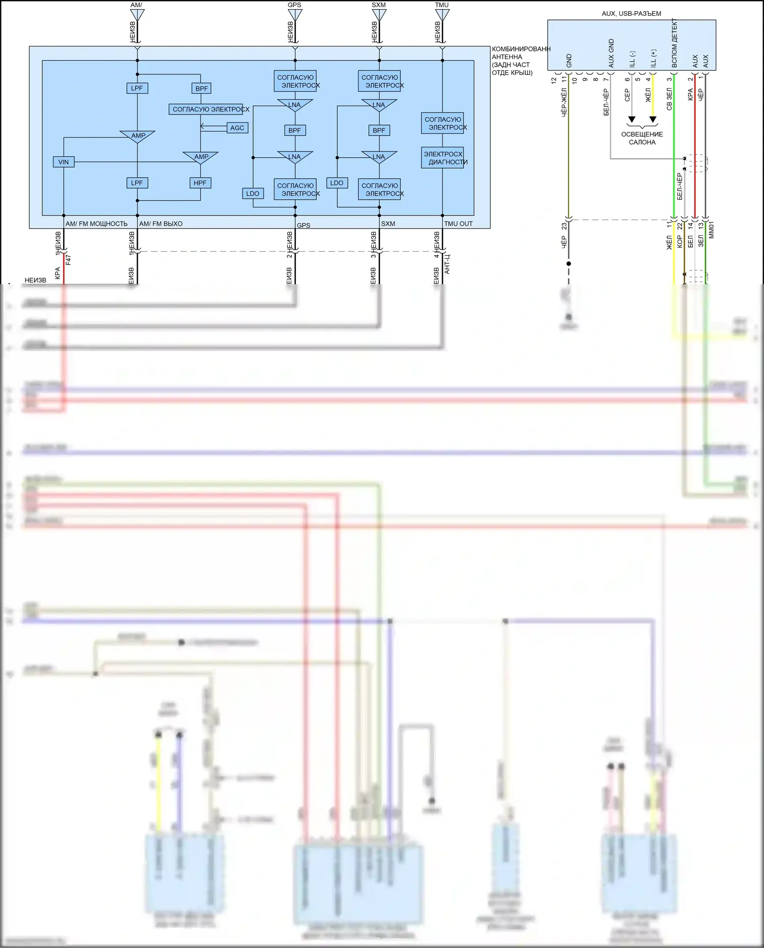 Stinger Kia I (2017-2021): Электросхема магнитолы, с усилителем mobis (2 из 4) 