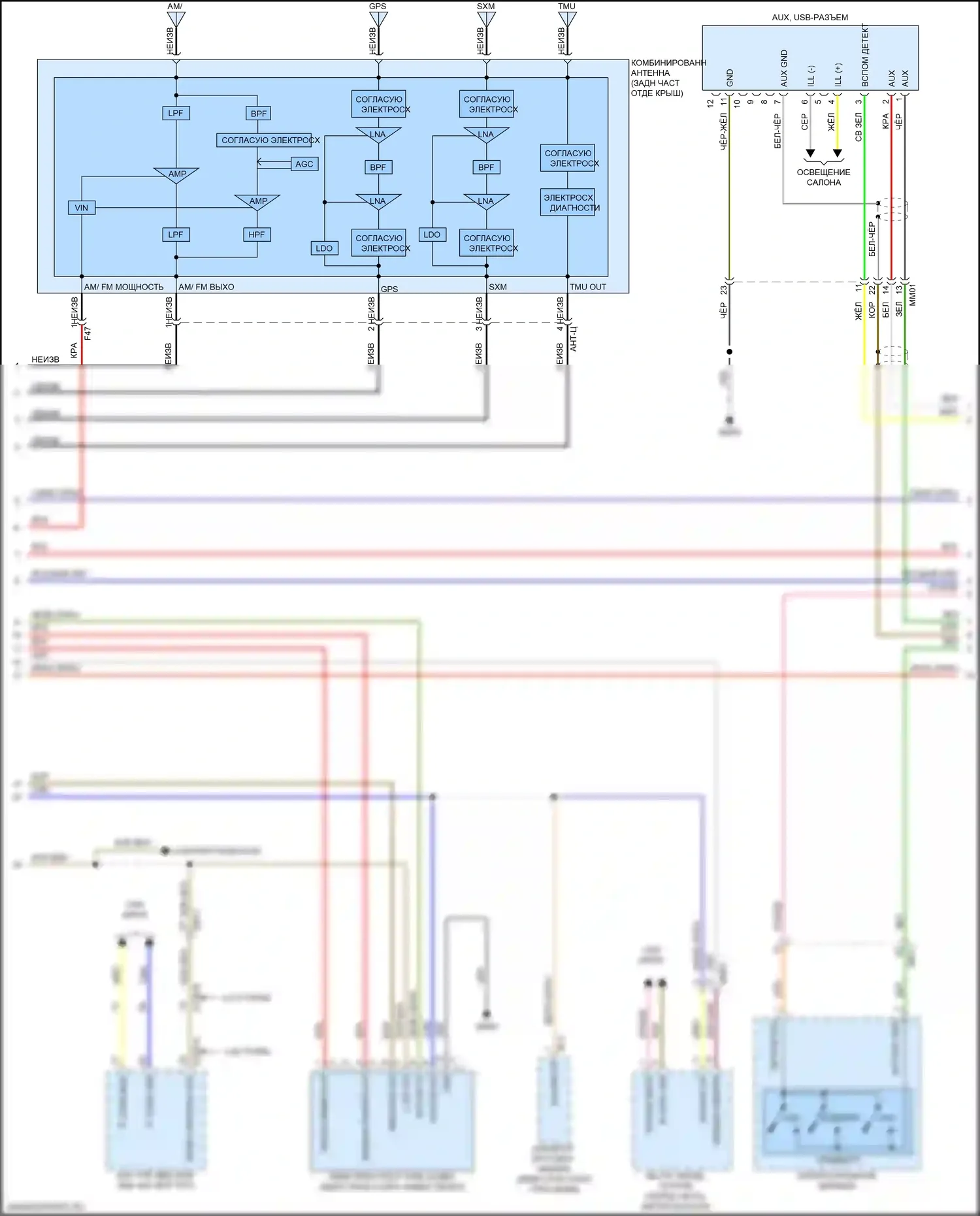 Stinger Kia I (2017-2021): Электросхема магнитолы, с усилителем премиум-класса (2 из 4) 