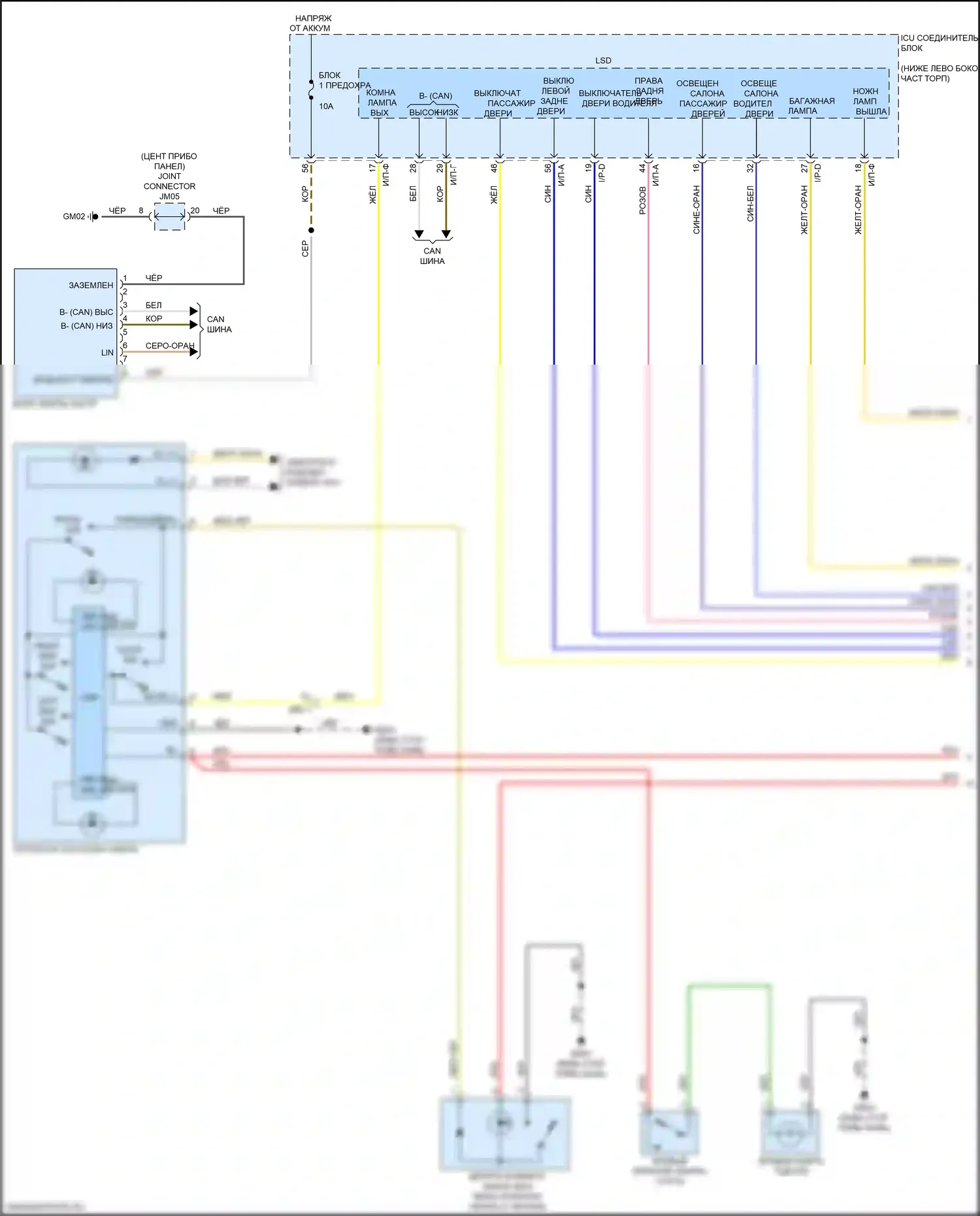 Stinger Kia I (2017-2021): Электросхема освещения салона (1 из 3) 