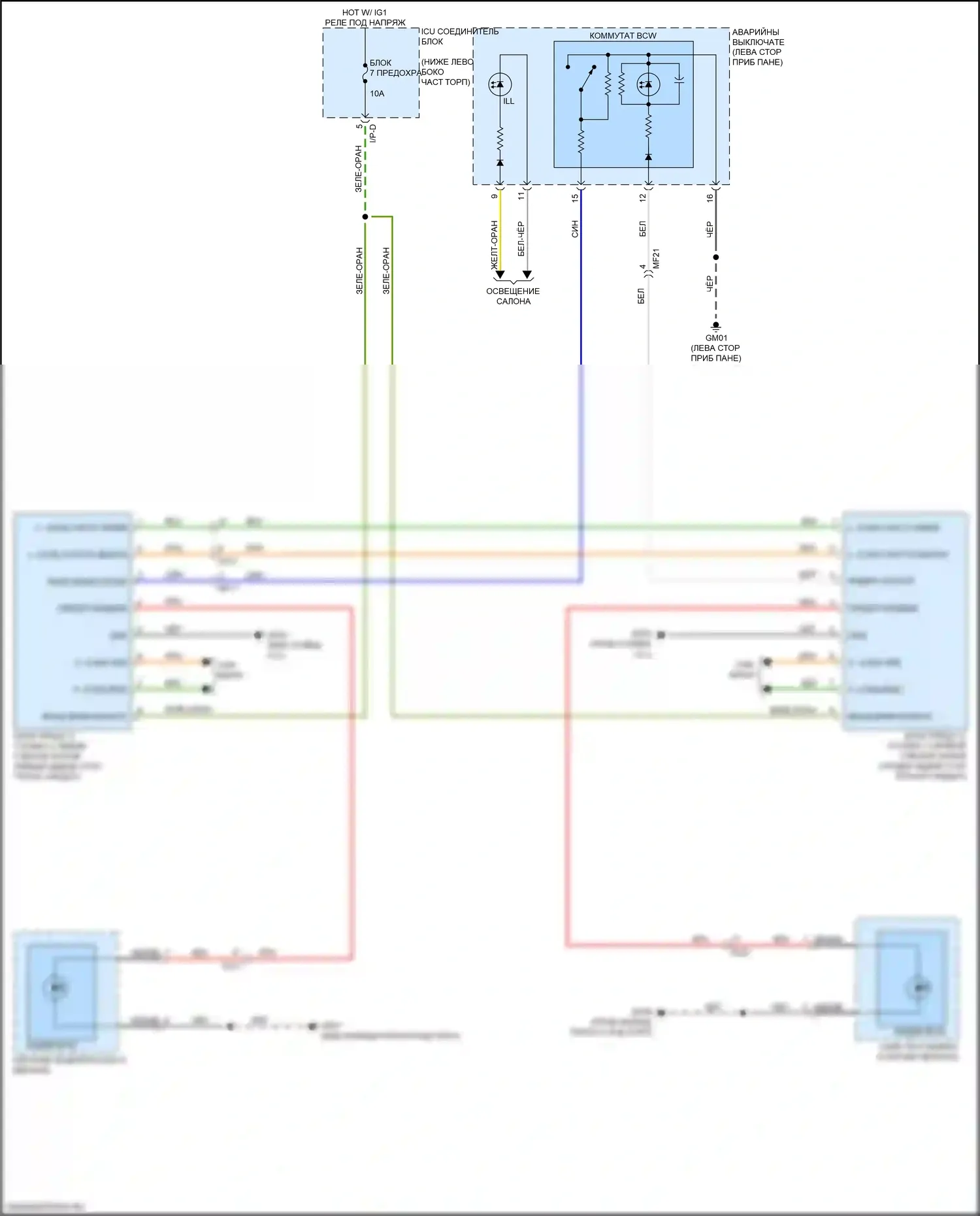 Stinger Kia I (2017-2021): Электросхема информационной системы в слепой зоне 