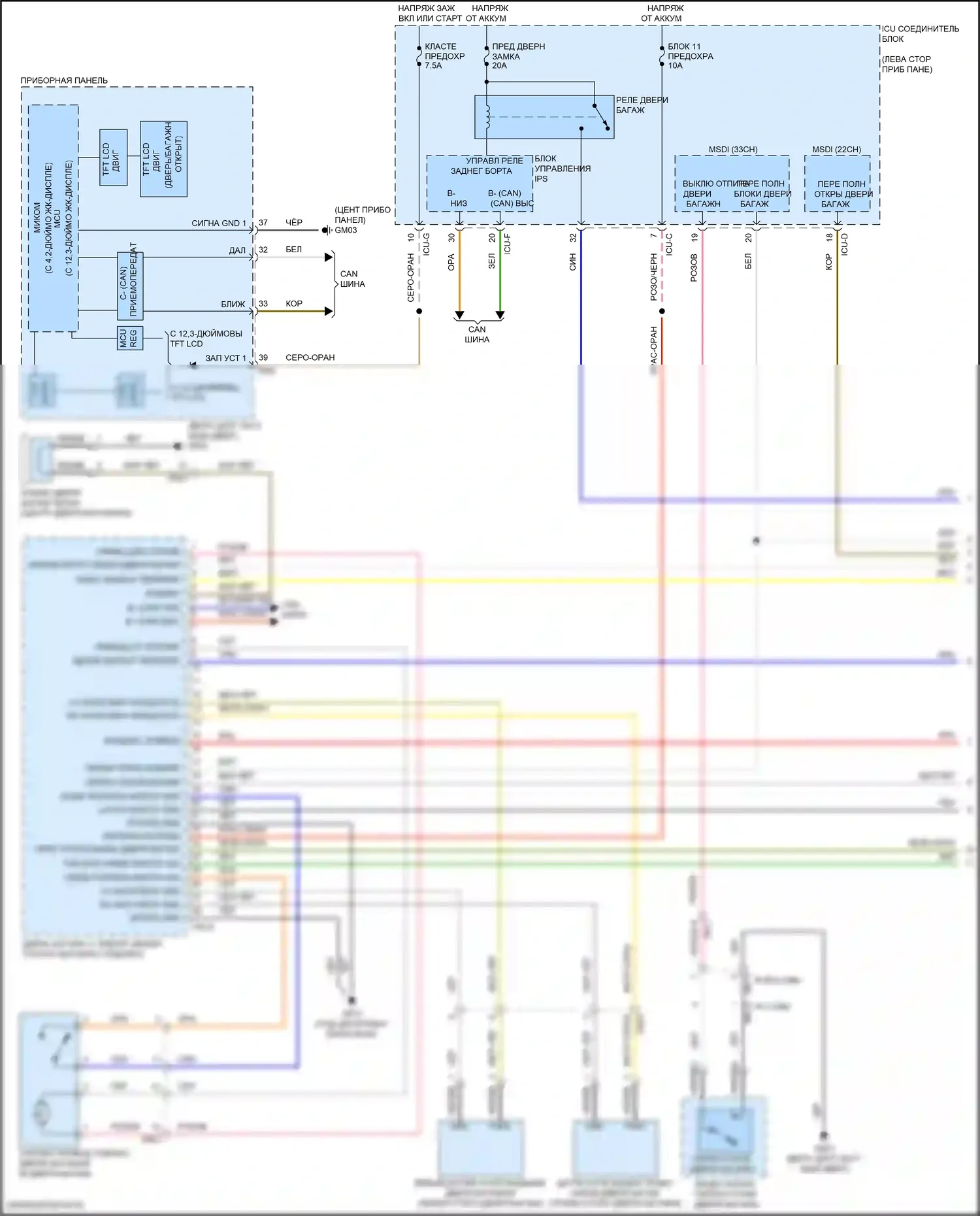 Telluride Kia I рестайлинг (2022-2024): Электросхема силовой двери багажника (1 из 2) 