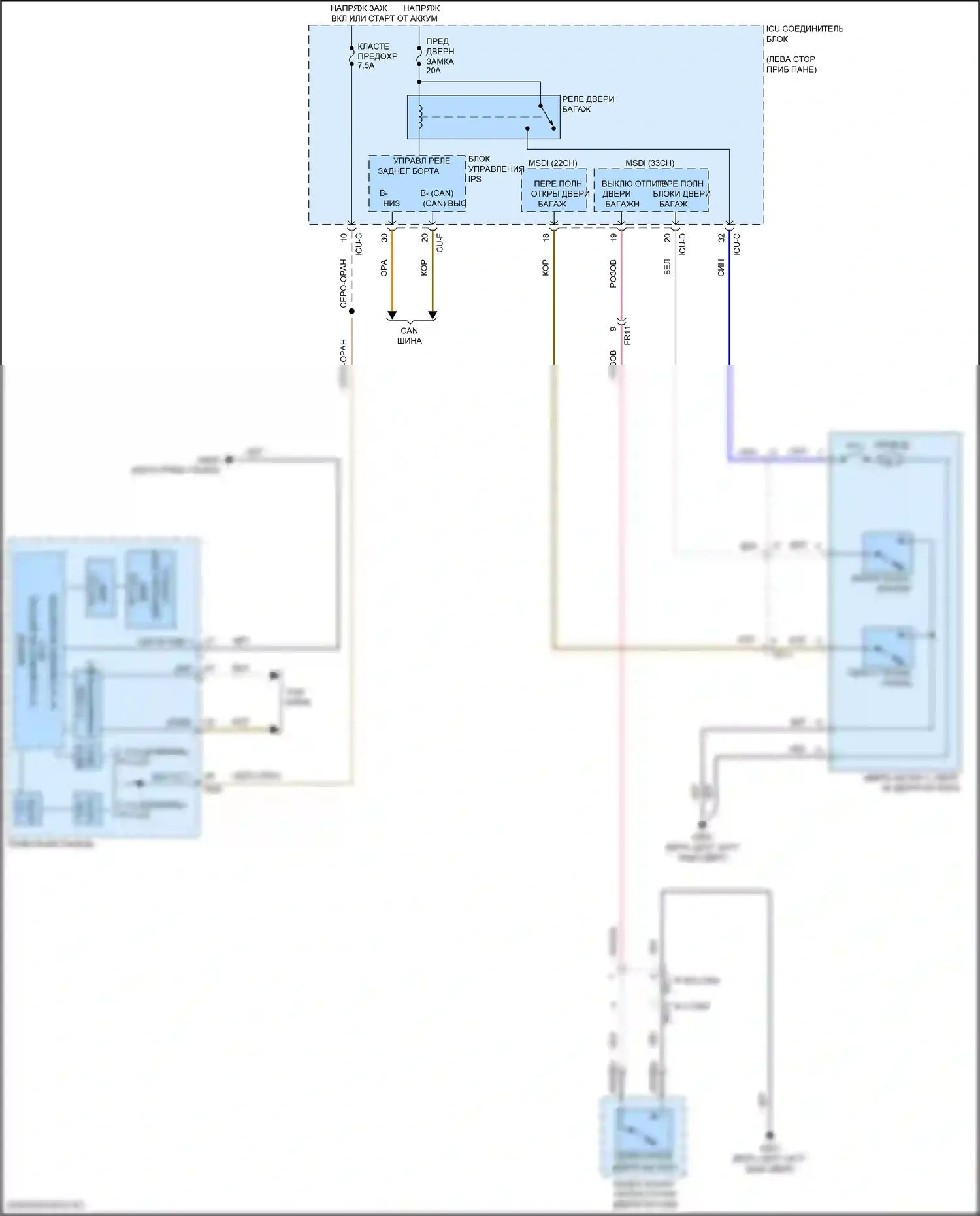 Telluride Kia I рестайлинг (2022-2024): Электросхема выпуска двери багажника 