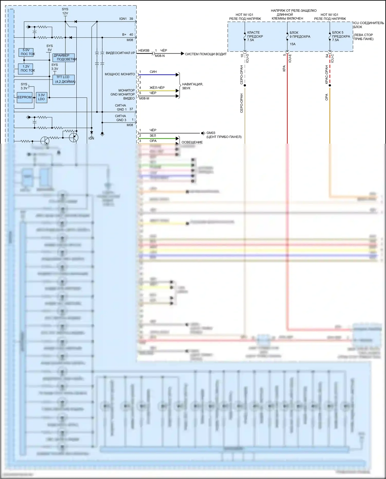 Telluride Kia I рестайлинг (2022-2024): Электросхема приборной панели, с 4,3-дюймовым жк-дисплеем (1 из 3) 