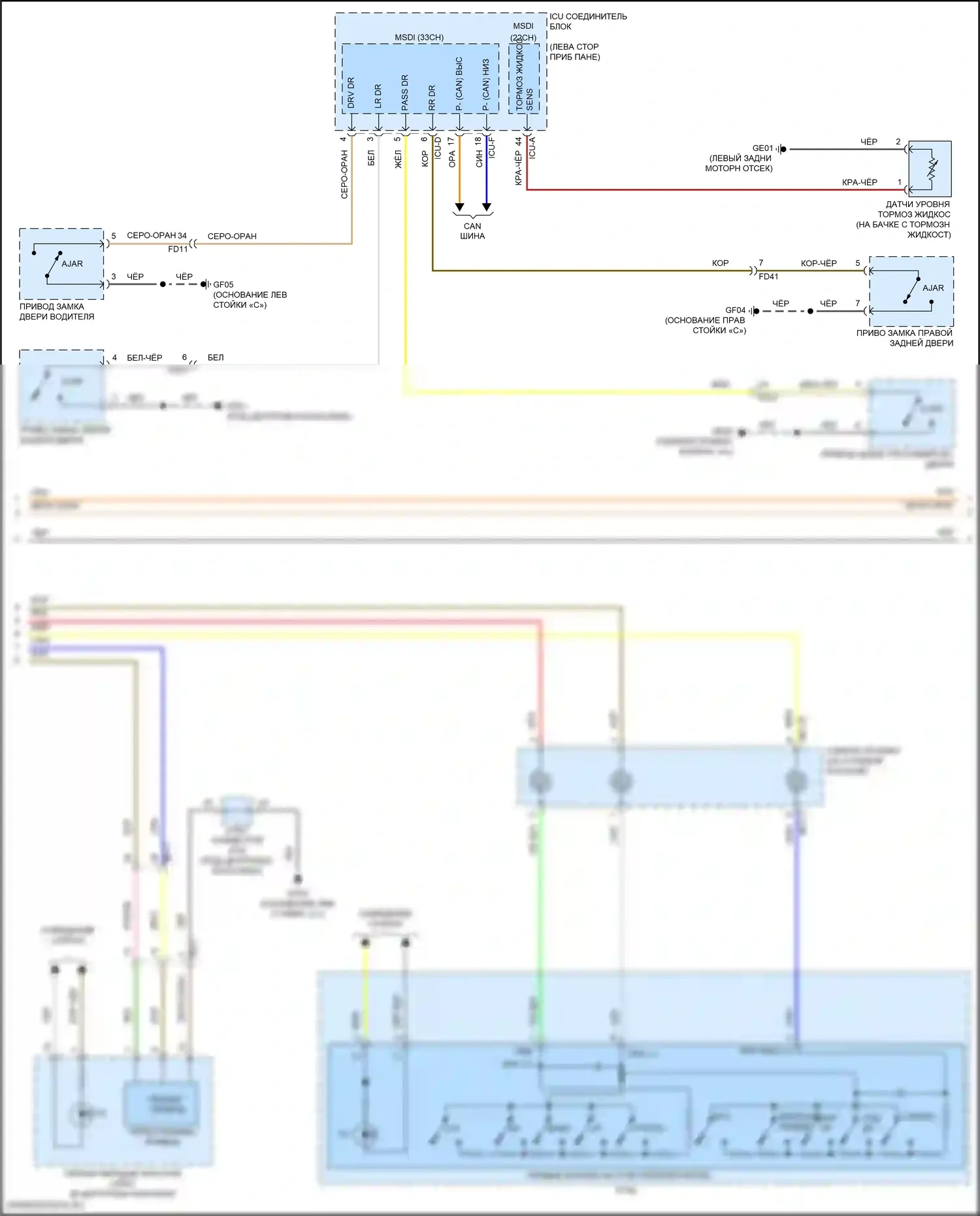 Telluride Kia I рестайлинг (2022-2024): Электросхема приборной панели, с 4,3-дюймовым жк-дисплеем (2 из 3) 
