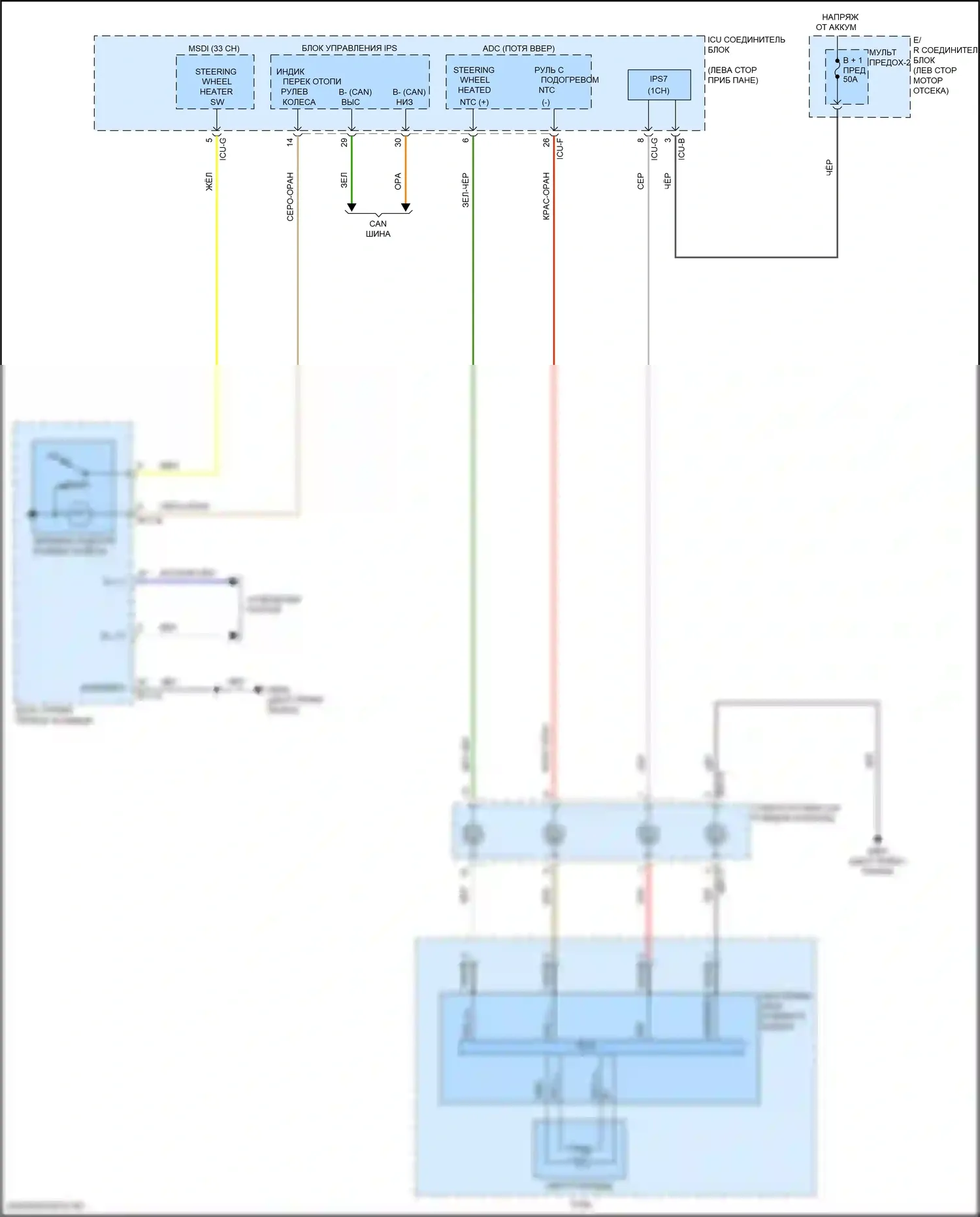 Telluride Kia I рестайлинг (2022-2024): Электросхема рулевого колеса с подогревом 