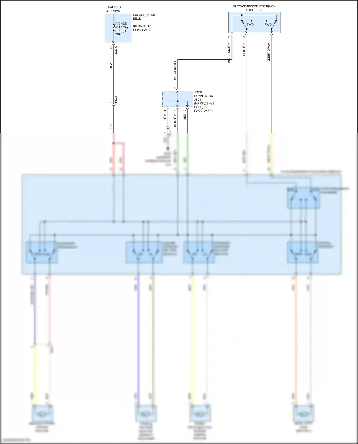 Telluride Kia I рестайлинг (2022-2024): Электросхема сиденья с электроприводом для пассажиров, 8-ходовая 