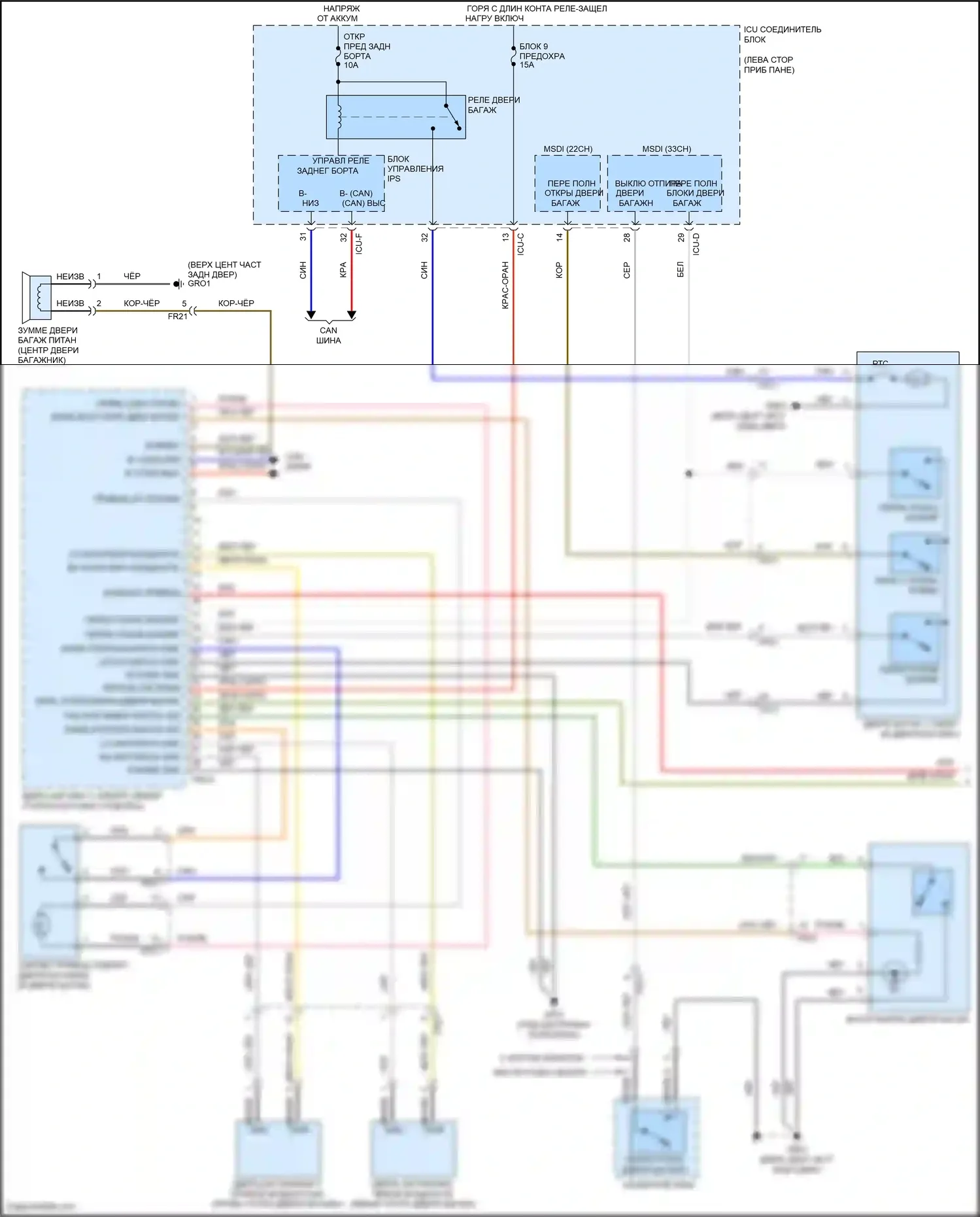 Telluride Kia I (2019-2022): Электросхема силовой двери багажника (1 из 2) 