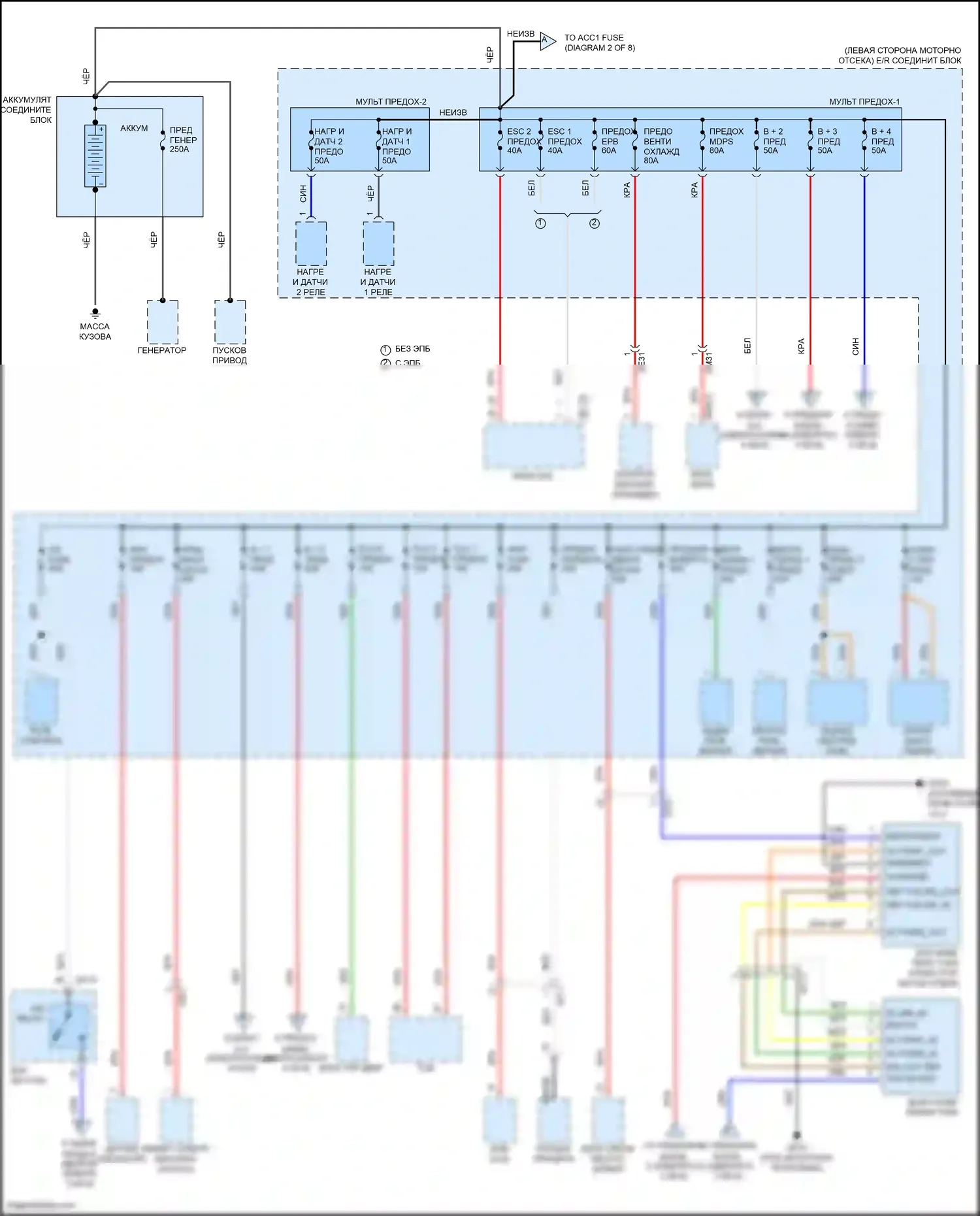 Telluride Kia I (2019-2022): Электросхема блока предохранителей реле (1 из 8) 