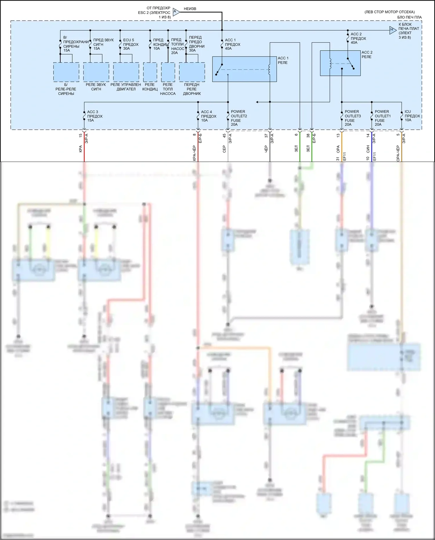 Telluride Kia I (2019-2022): Электросхема блока предохранителей реле (2 из 8) 