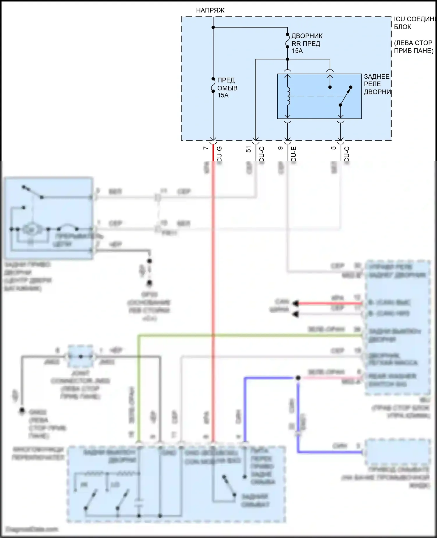 Telluride Kia I (2019-2022): Электросхема заднего дворника 