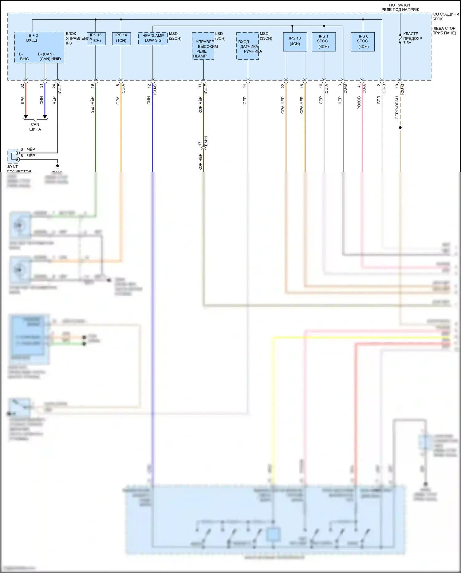 Telluride Kia I (2019-2022): Электросхема фар, без светодиодных фар (1 из 2) 