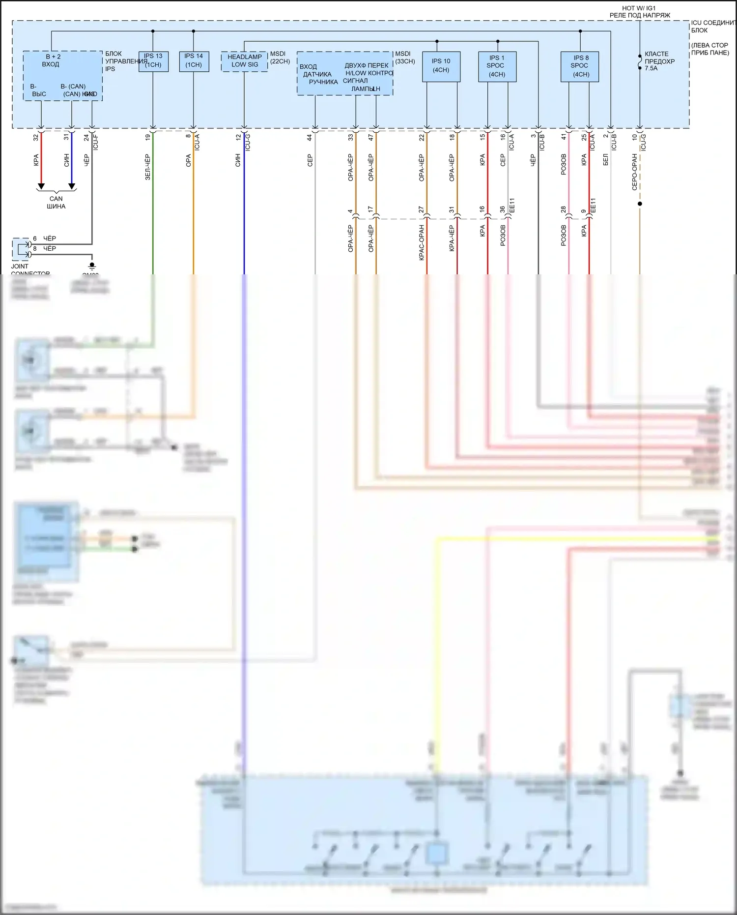 Telluride Kia I (2019-2022): Электросхема фар, со светодиодными фарами (1 из 2) 