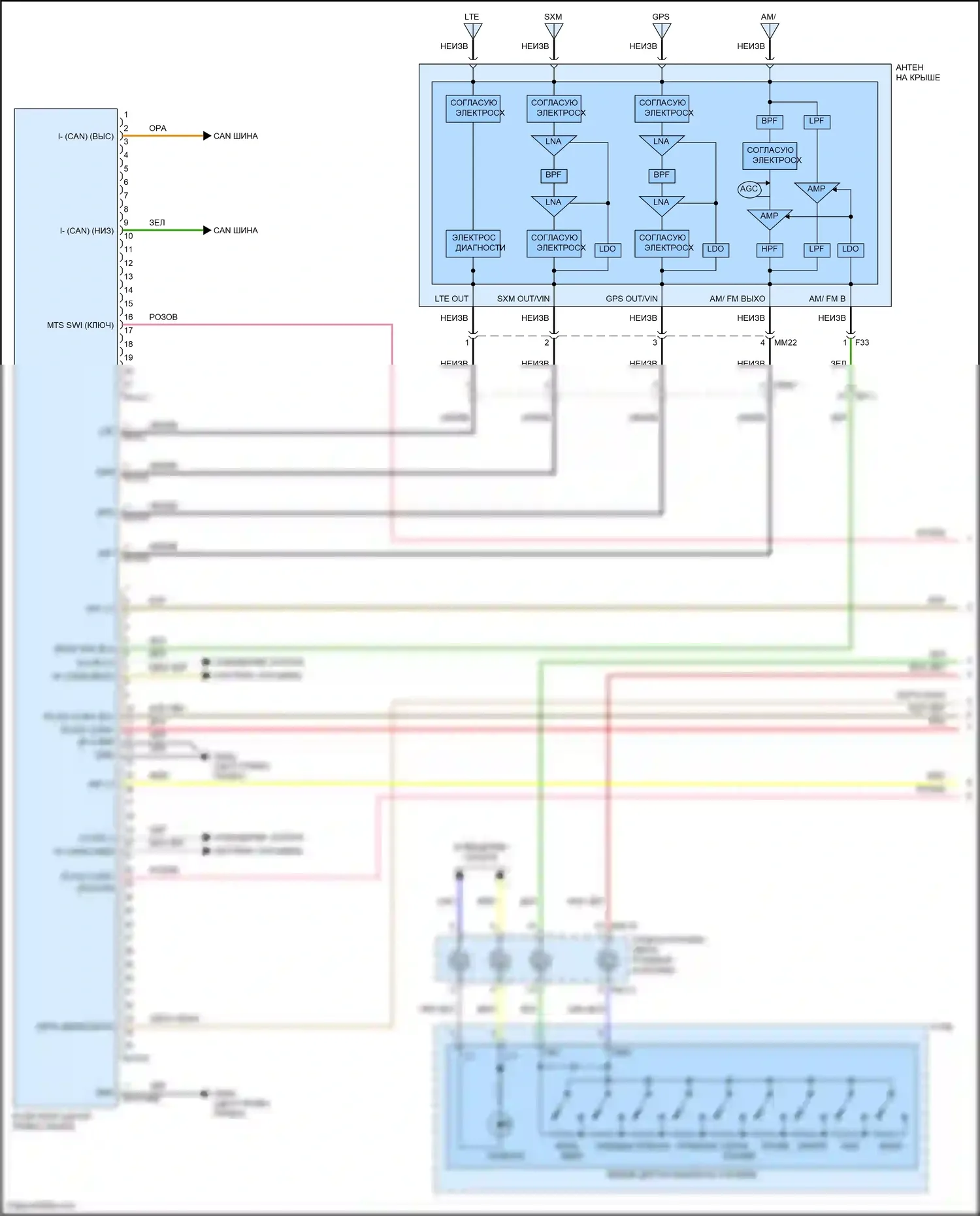 Telluride Kia I (2019-2022): Электросхема магнитолы, без навигации (1 из 3) 