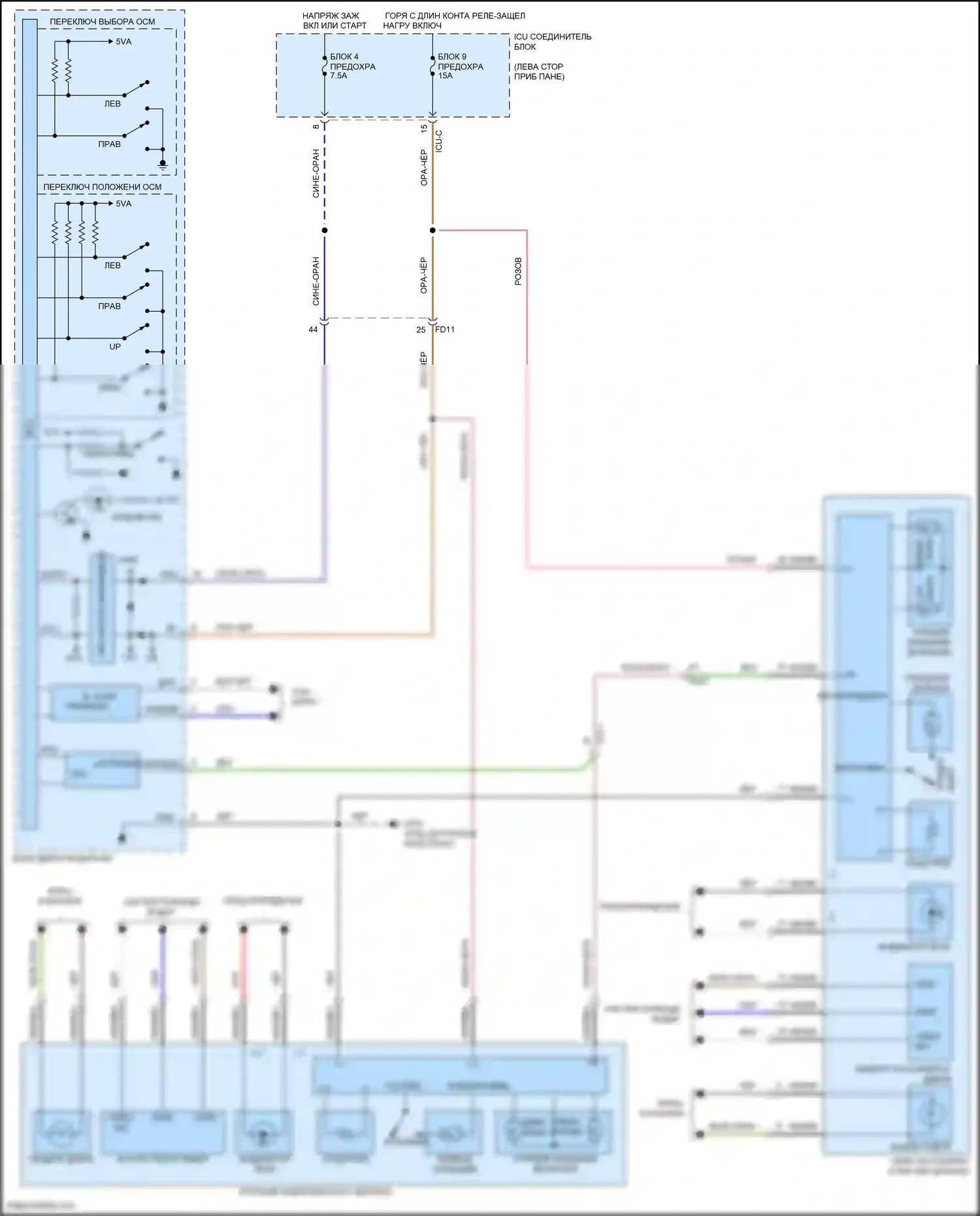 Telluride Kia I (2019-2022): Электросхема зеркал памяти 