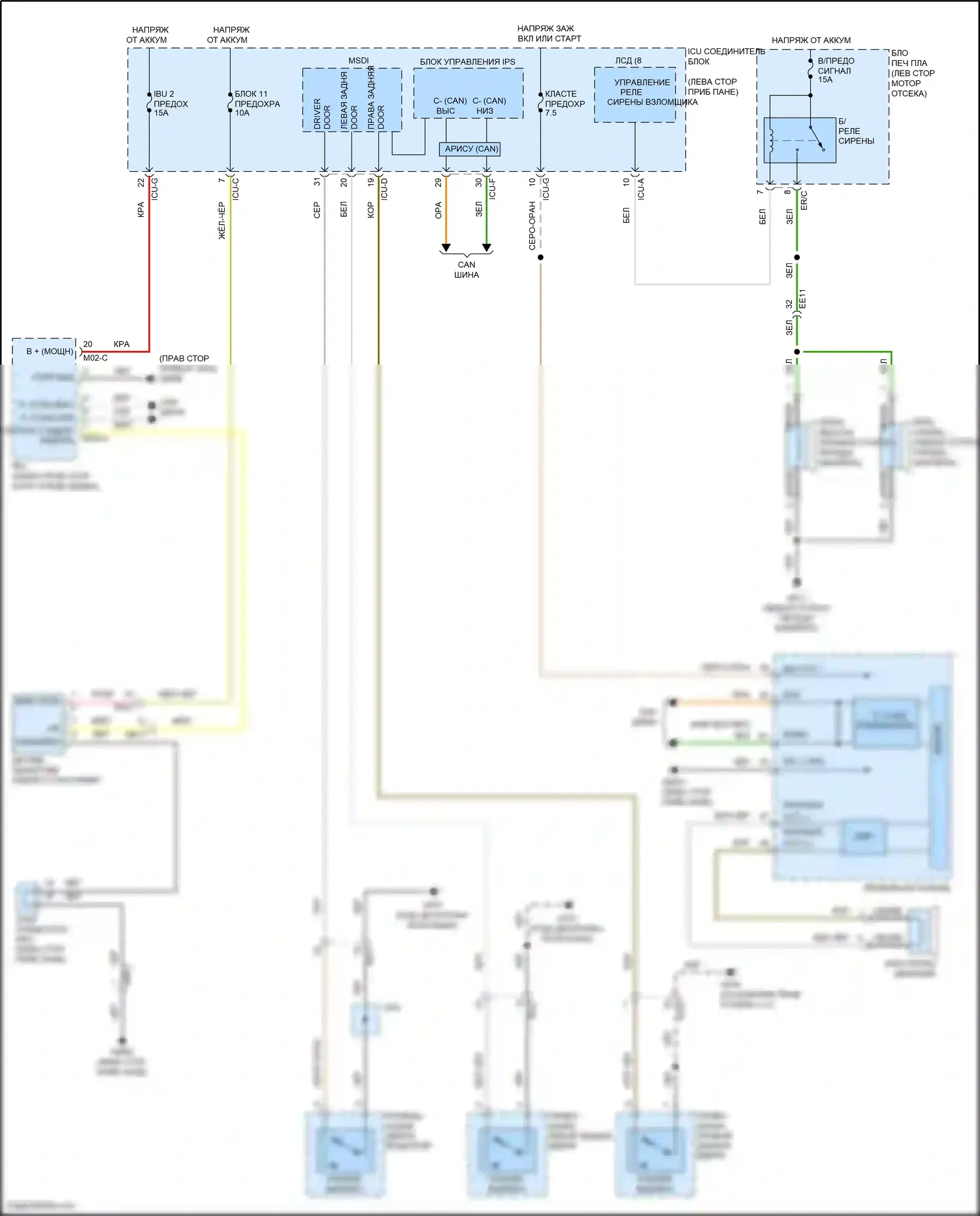 Telluride Kia I (2019-2022): Электросхема сигнализации заднего пассажира 
