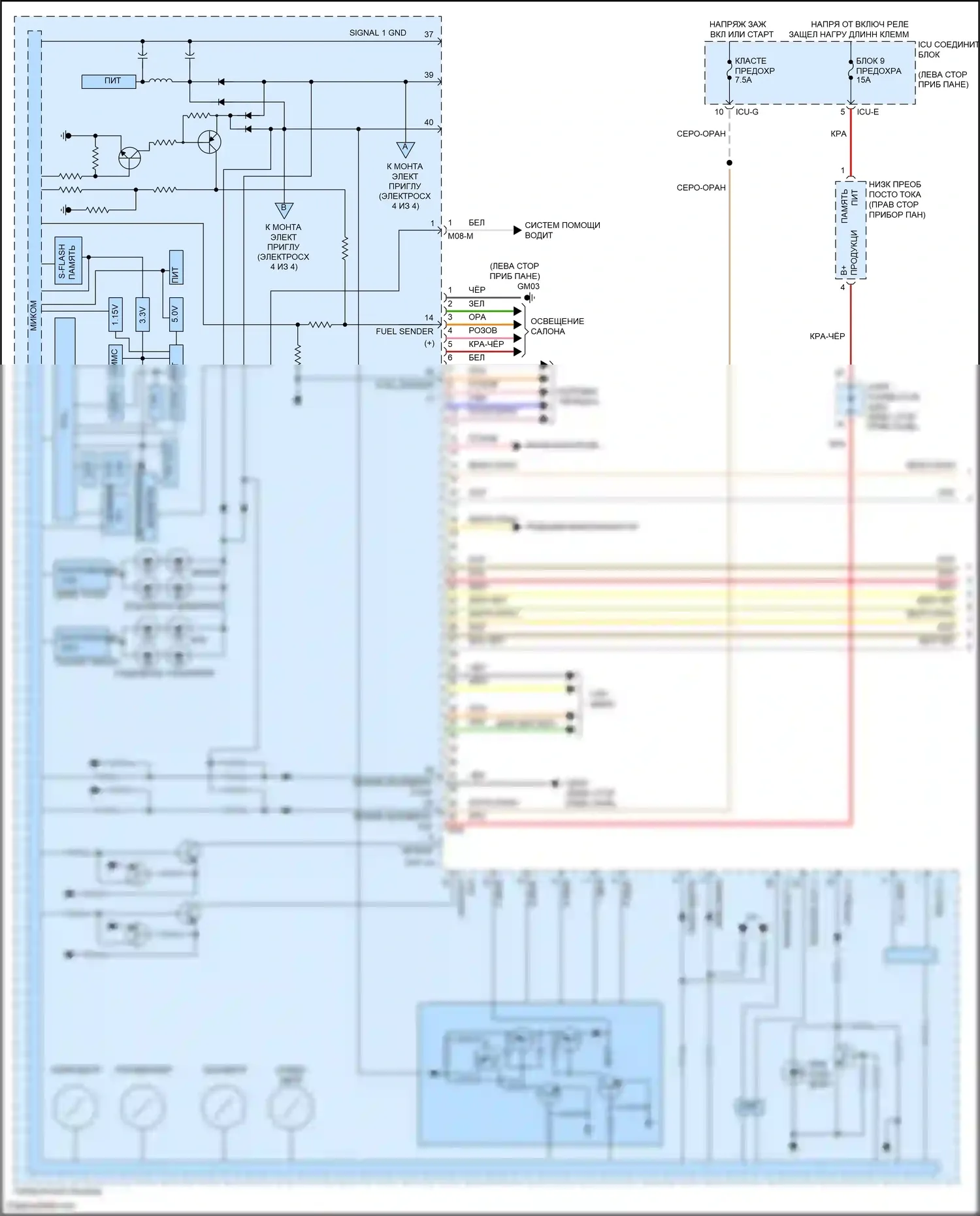 Telluride Kia I (2019-2022): Электросхема приборной панели, 7-дюймовый tft дисплей (1 из 4) 