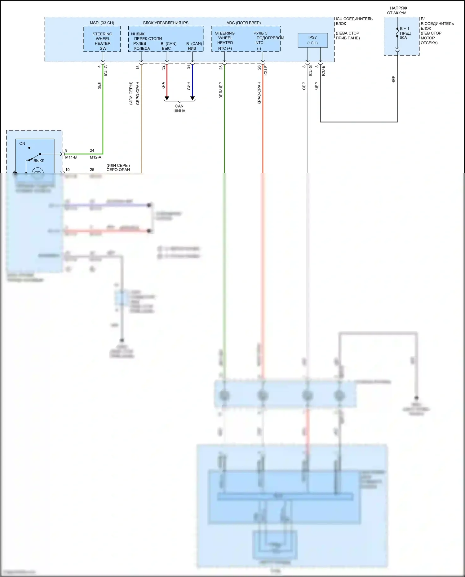 Telluride Kia I (2019-2022): Электросхема рулевого колеса с подогревом 