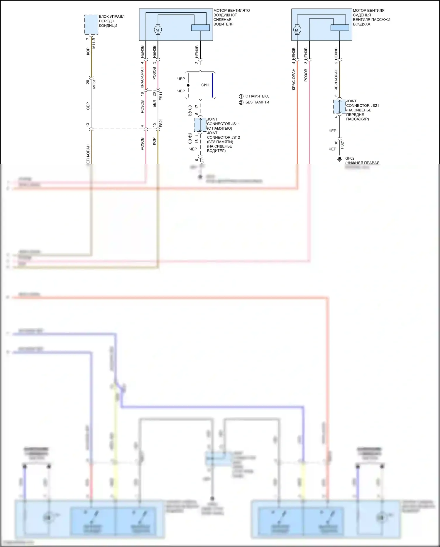 Telluride Kia I (2019-2022): Электросхема вентиляции переднего сиденья (2 из 2) 