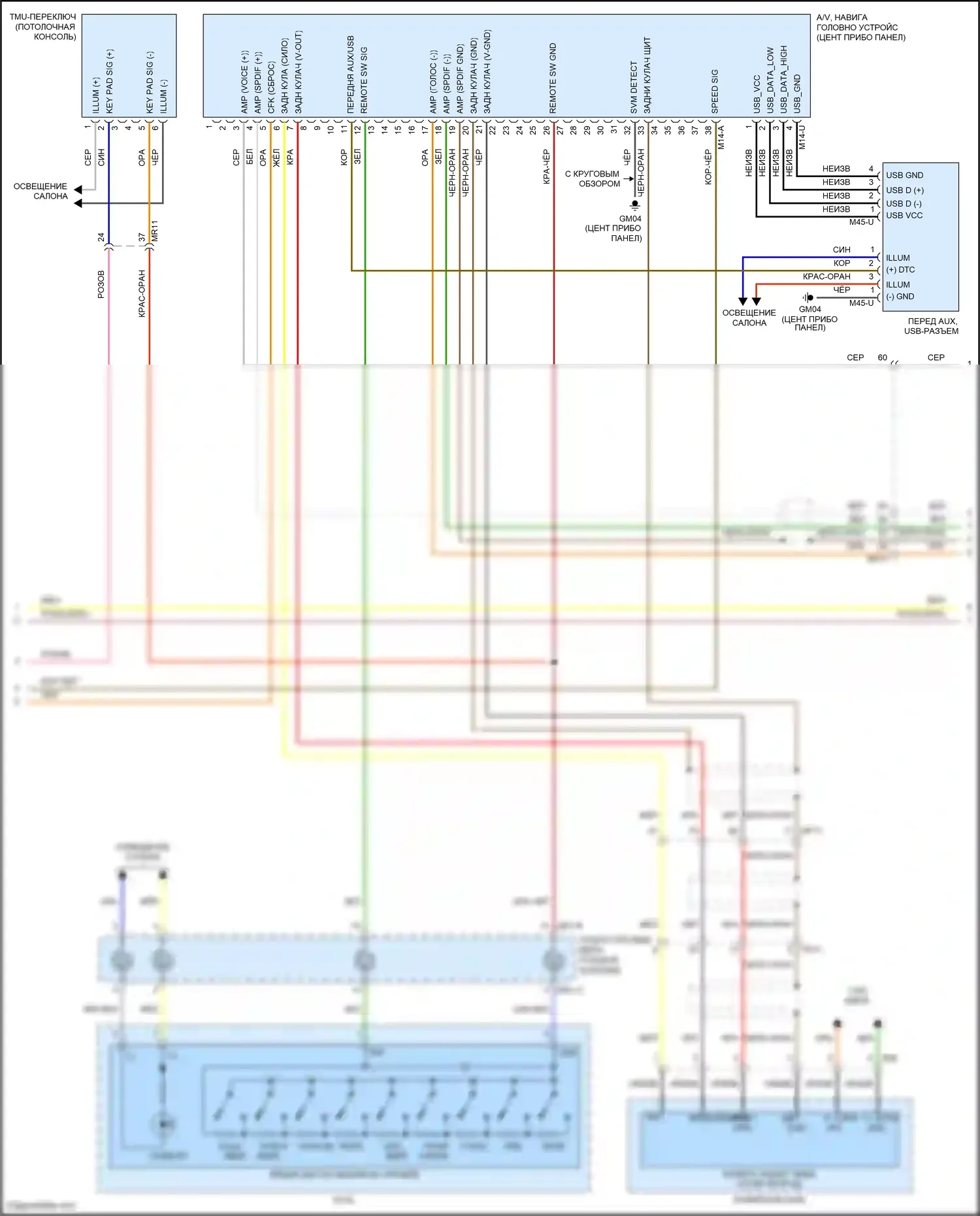 Telluride Kia I (2019-2022): Электросхема навигации, с внешним усилителем (3 из 4) 
