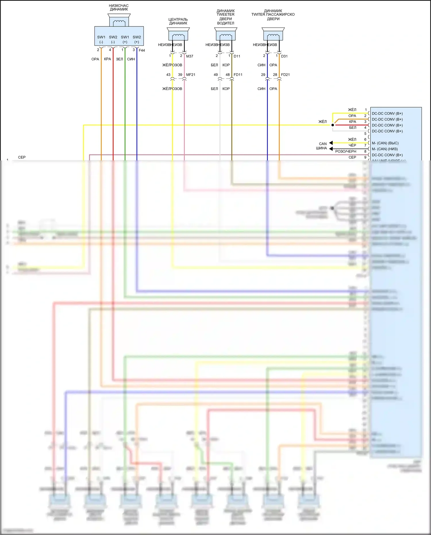 Telluride Kia I (2019-2022): Электросхема навигации, с внешним усилителем (4 из 4) 