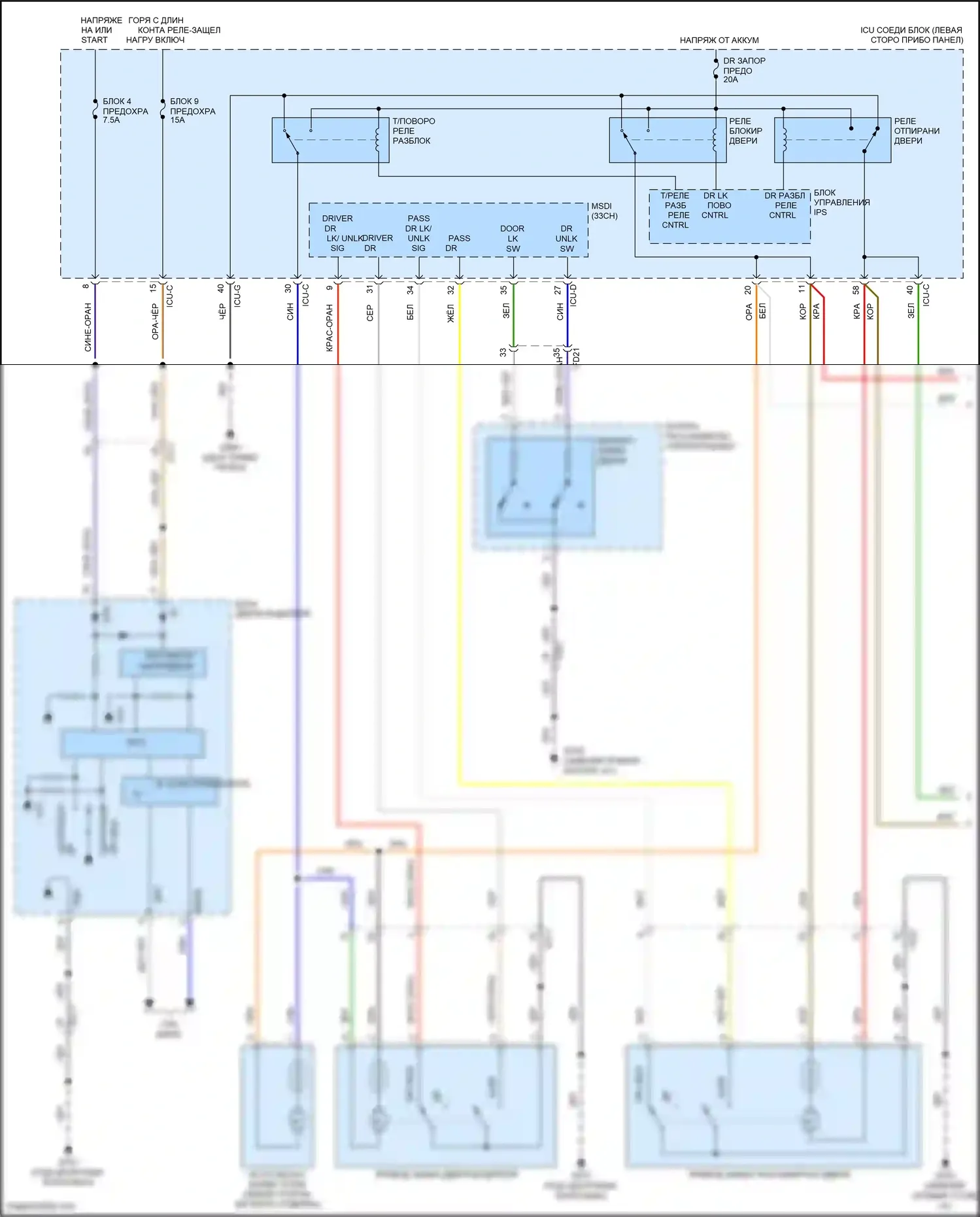 Telluride Kia I (2019-2022): Электросхема центрального замка (1 из 2) 