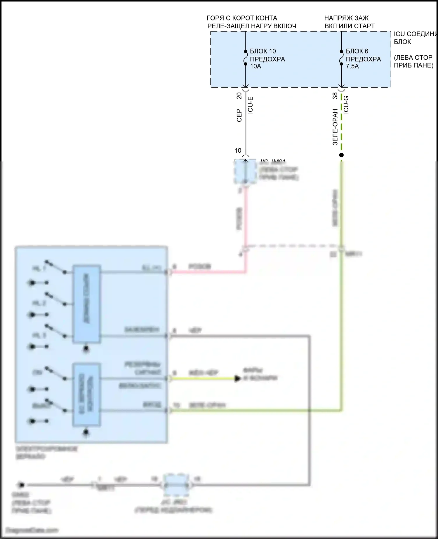 Telluride Kia I (2019-2022): Электросхема электрохромного зеркала, с homelink 