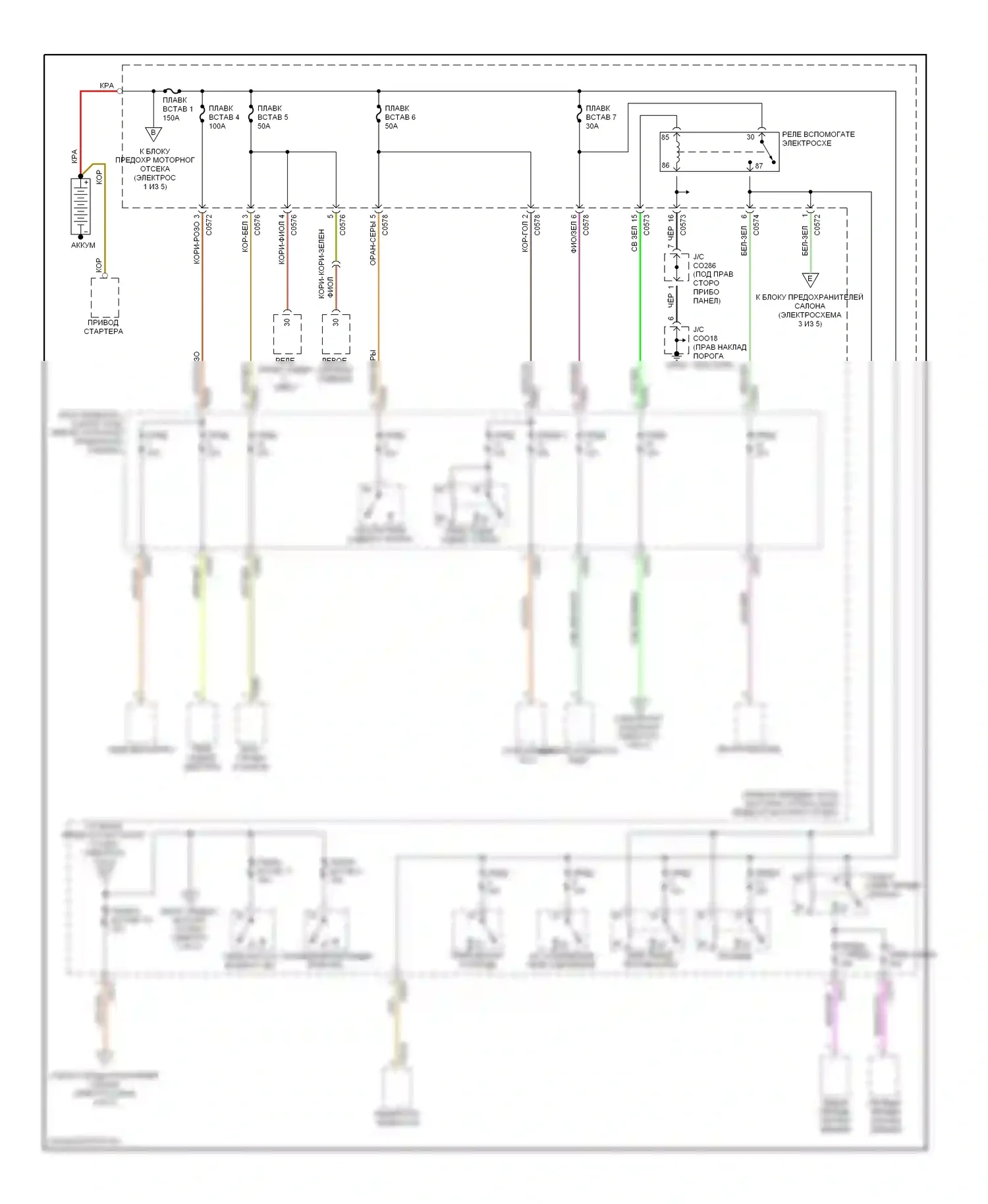 Discovery Land Rover II (1998-2004): Электросхема блока предохранителей реле (1 из 5) 