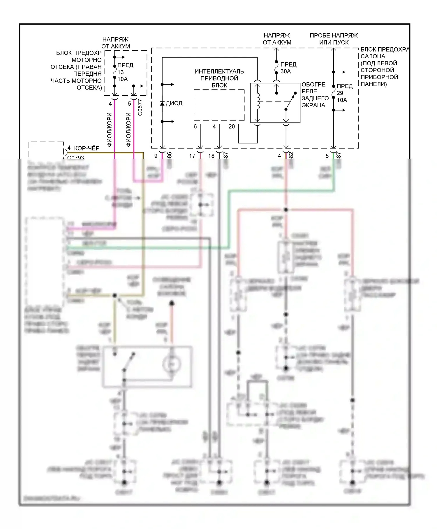 Discovery Land Rover II (1998-2004): Электросхема заднего подогрева и обогреваемых зеркал 